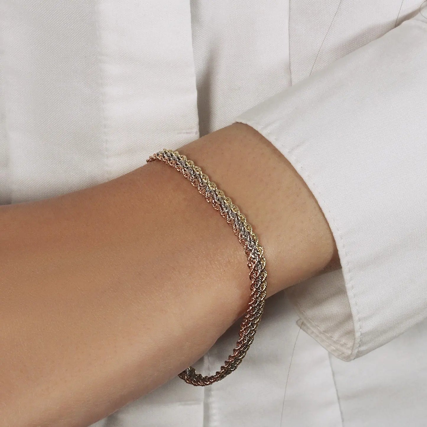 10k Tri-Toned Gold Multi-Strand Rope Chain Bracelet (6.35 mm) RCJ Bracelets CELESTIA LUXE JEWELLERS