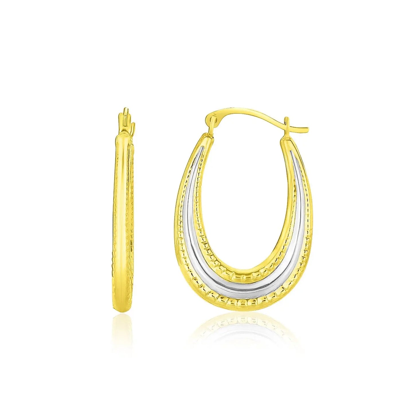 10k Two-Tone Gold Graduated Textured Oval Hoop Earrings RCJ Earrings CELESTIA LUXE JEWELLERS