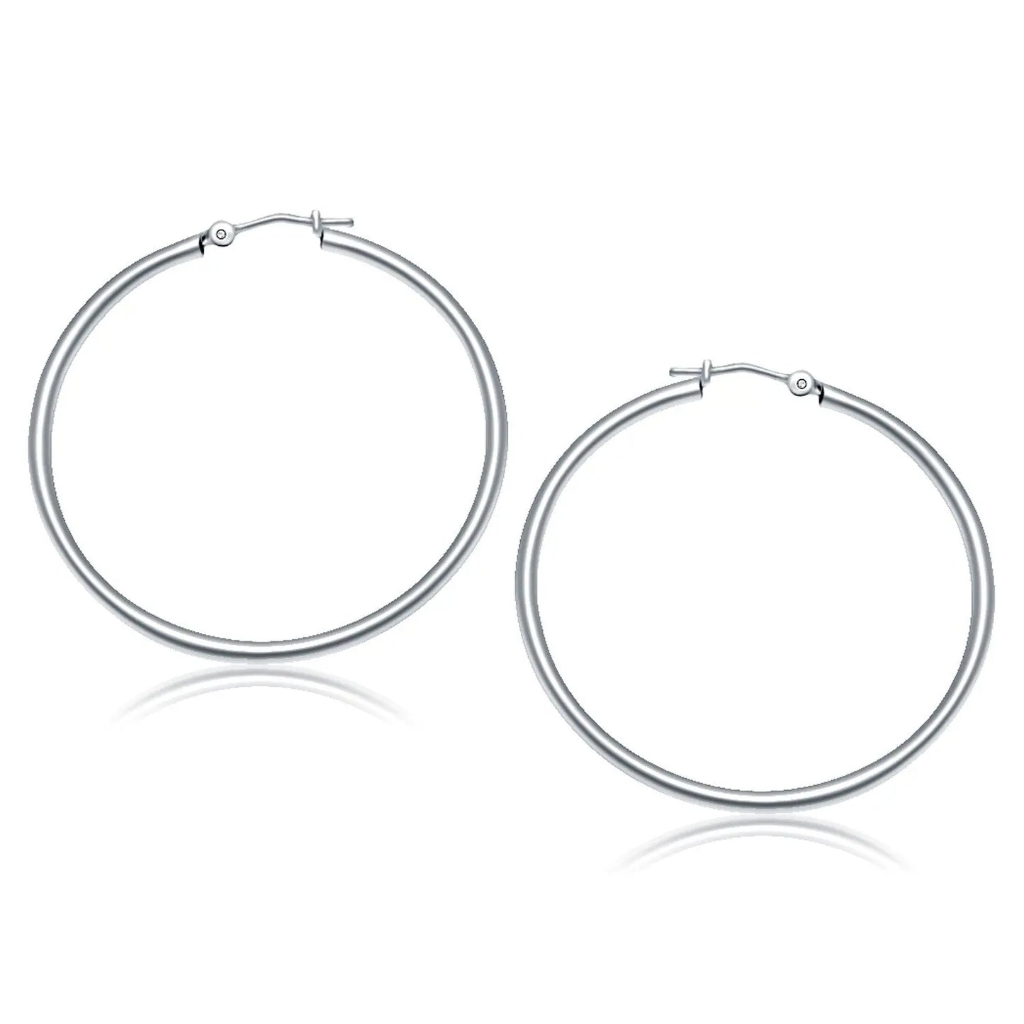 10k White Gold Polished Hoop Earrings (2x40 mm) RCJ Earrings CELESTIA LUXE JEWELLERS
