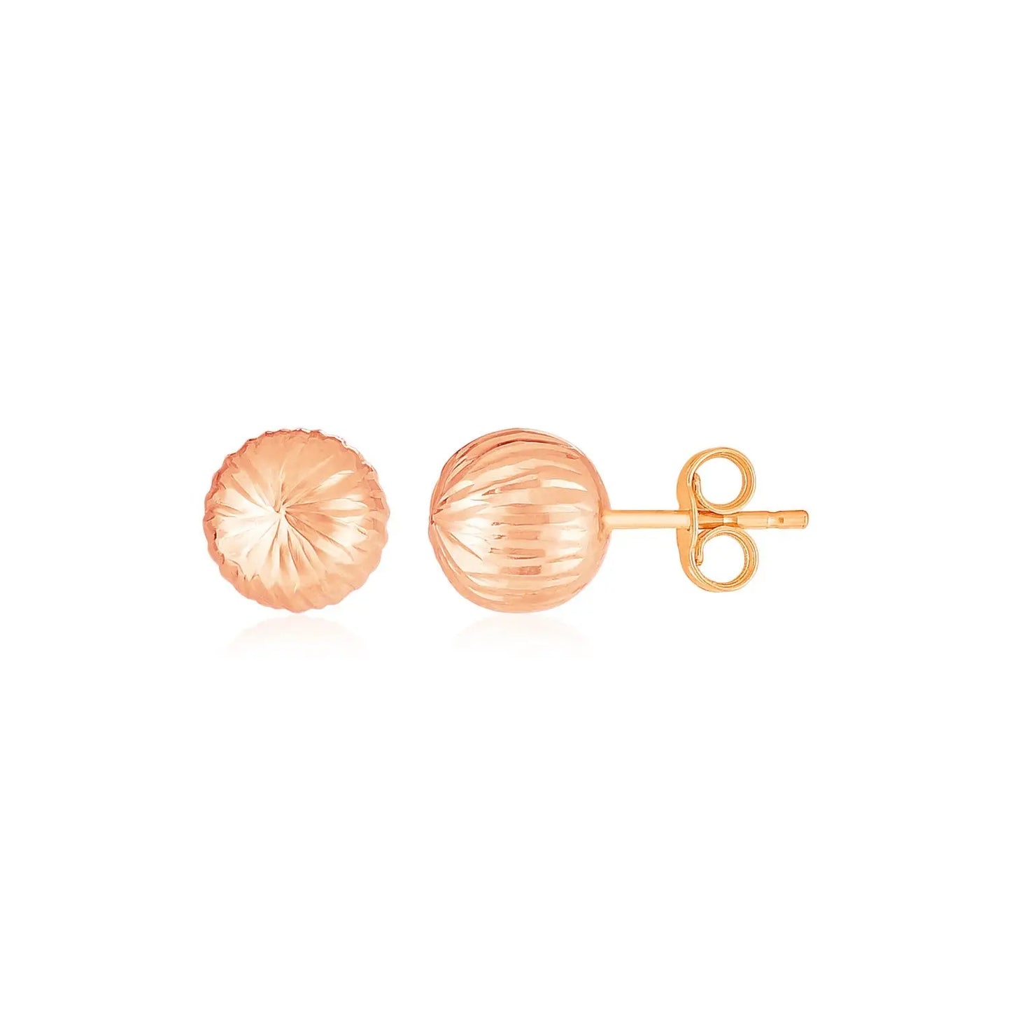 14K Rose Gold Ball Earrings with Linear Texture(5mm) RCJ Earrings CELESTIA LUXE JEWELLERS