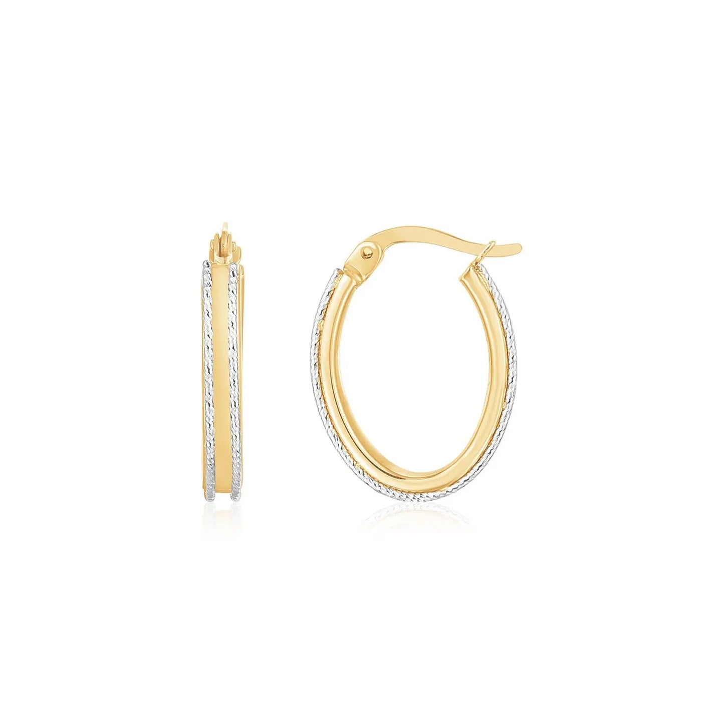 14K Two Tone Gold Diamond Cut Oval Hoop Earrings RCJ Earrings CELESTIA LUXE JEWELLERS