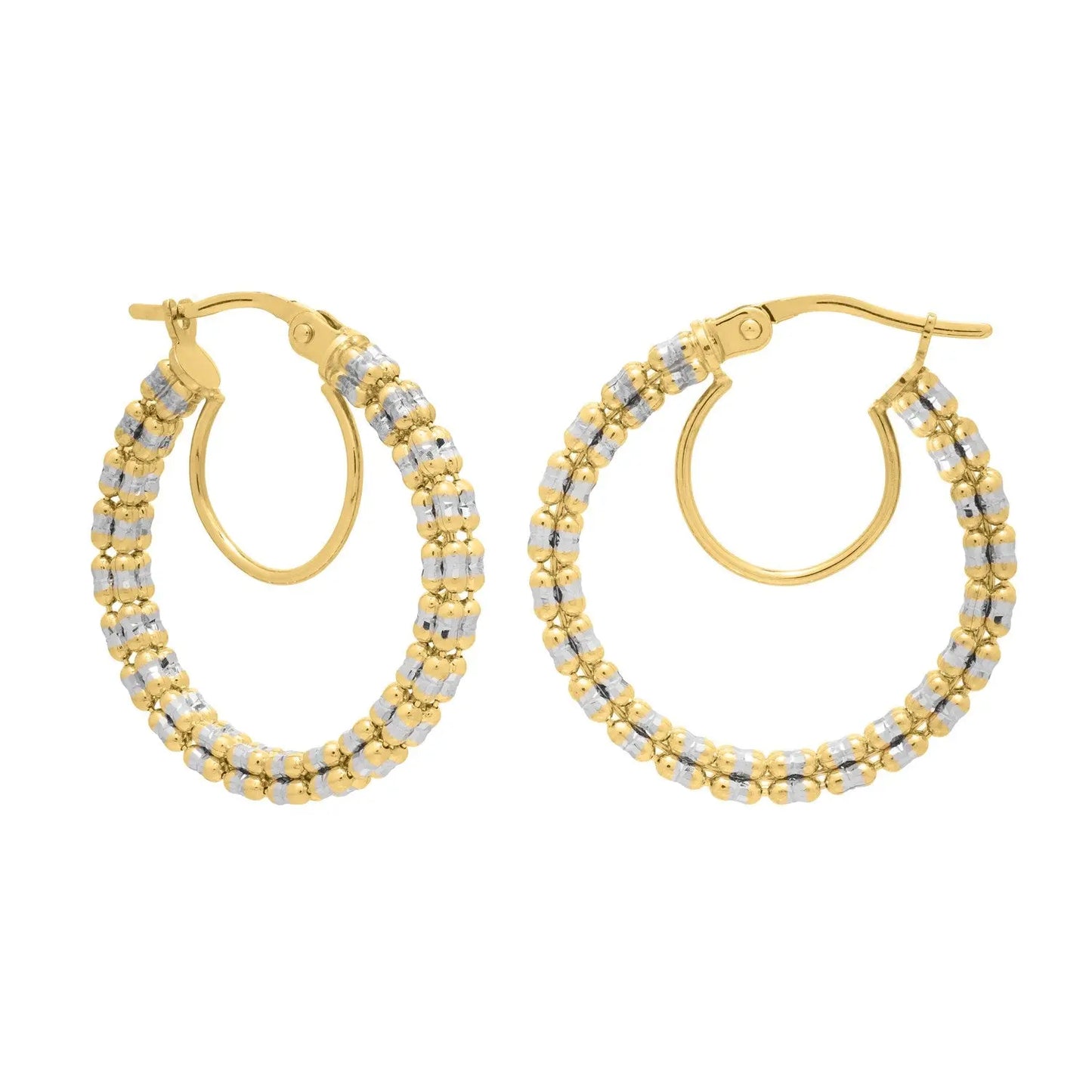 14K Two Tone Gold Iced Round Hoop Earrings RCJ Earrings CELESTIA LUXE JEWELLERS