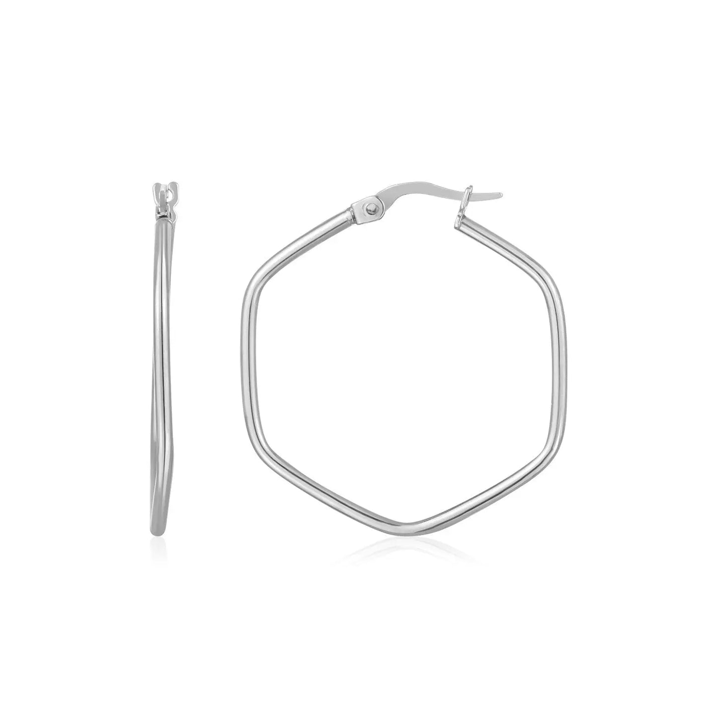 14K White Gold Hexagon Hoop Rounded Edge Earrings RCJ Earrings CELESTIA LUXE JEWELLERS