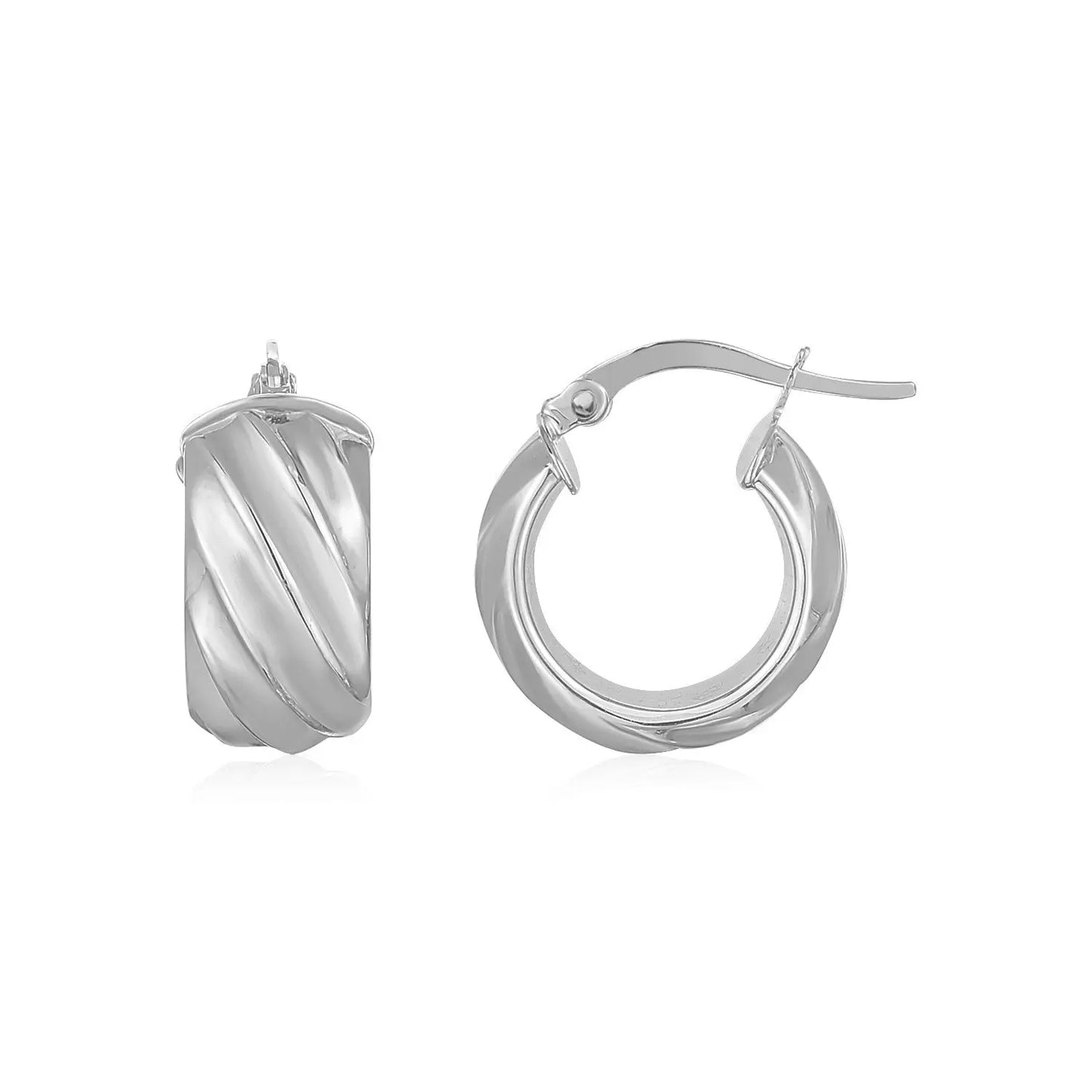 14K White Gold Ribbed Hoop Earrings Wide RCJ Earrings CELESTIA LUXE JEWELLERS