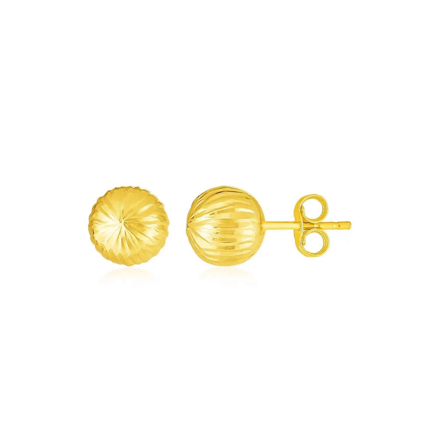 14K Yellow Gold Ball Earrings with Linear Texture(5mm) RCJ Earrings CELESTIA LUXE JEWELLERS