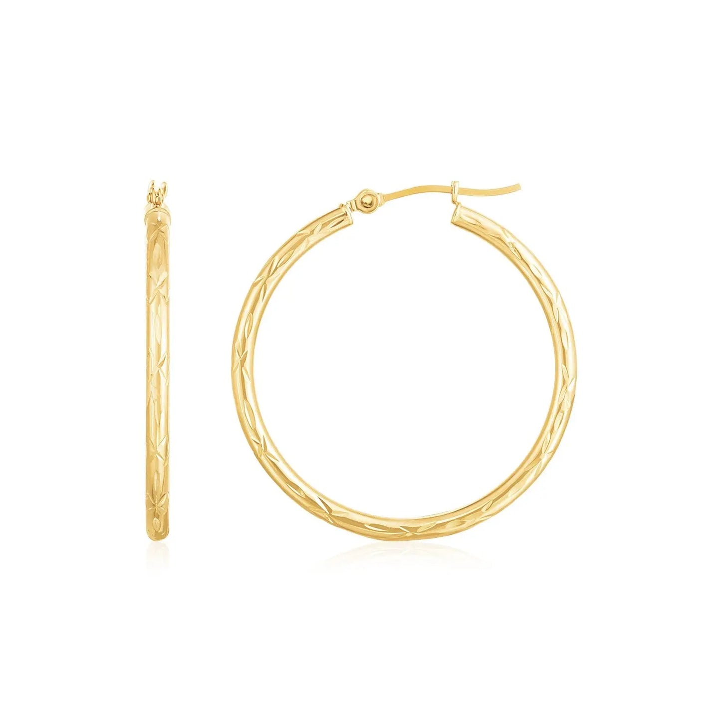 14K Yellow Gold Diamond Cut Hoop Earrings(2x30mm) RCJ Earrings CELESTIA LUXE JEWELLERS