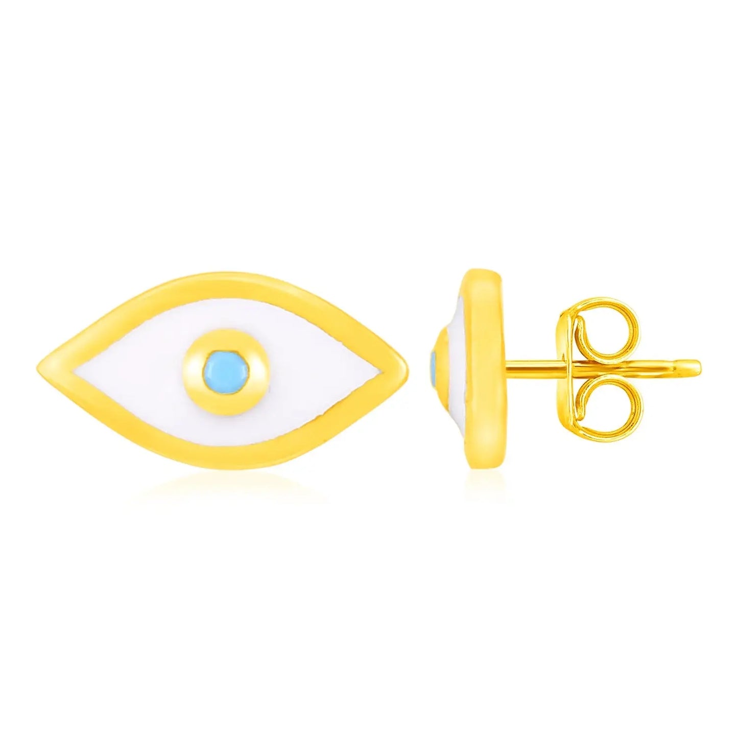 14K Yellow Gold Evil Eye Earrings with Enamel RCJ Earrings CELESTIA LUXE JEWELLERS