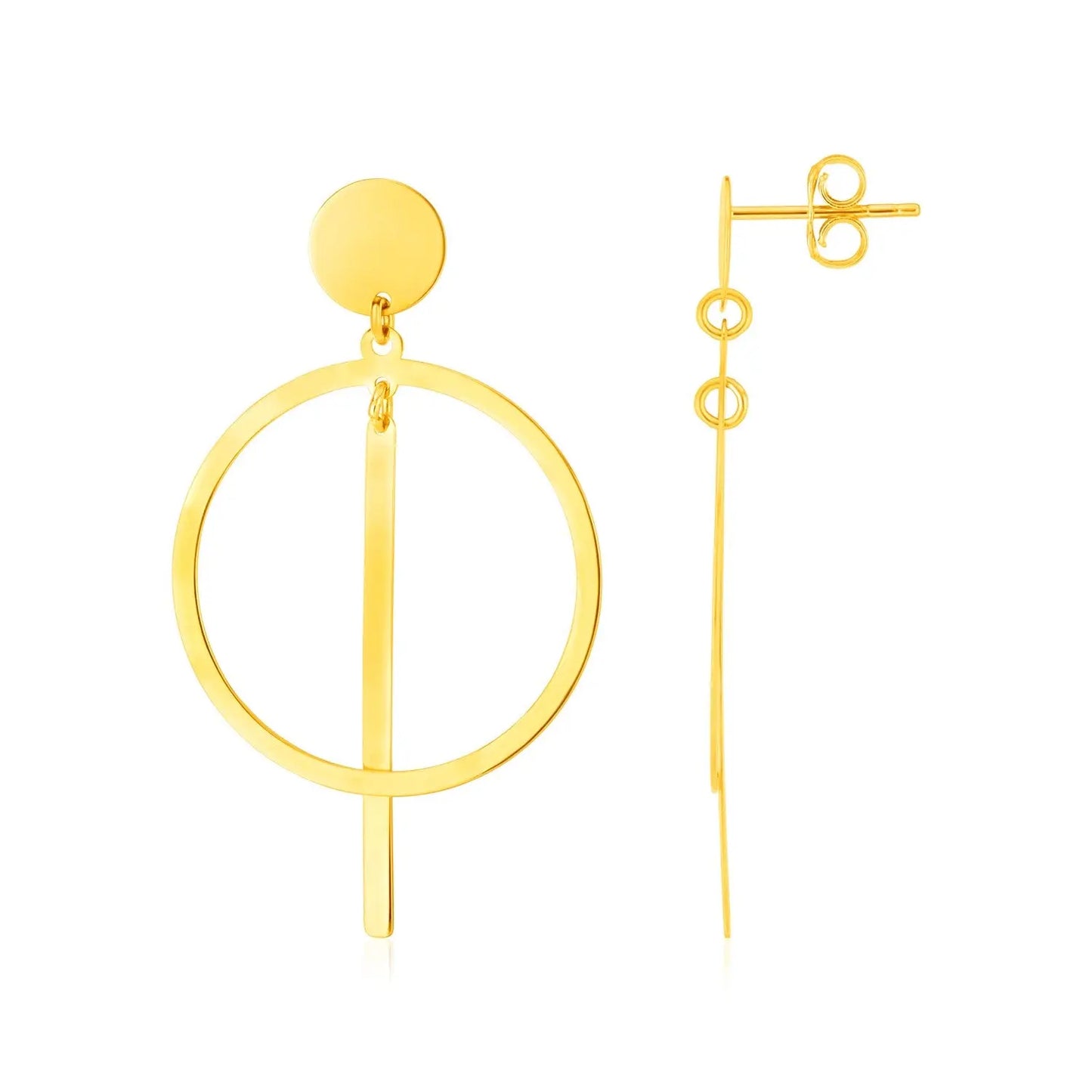 14K Yellow Gold Polished Circle and Bar Earrings RCJ Earrings CELESTIA LUXE JEWELLERS