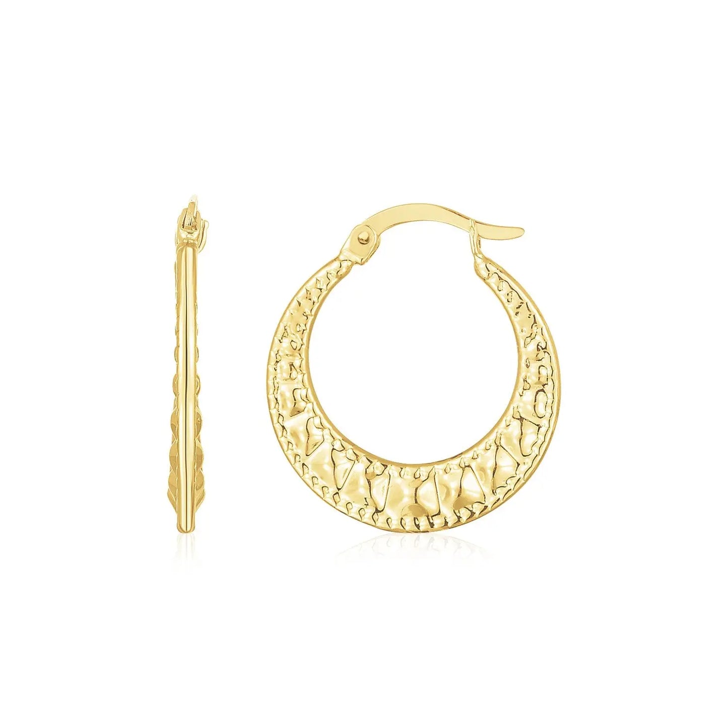 14K Yellow Gold Puffed Wavy Textured Hoops RCJ Earrings CELESTIA LUXE JEWELLERS