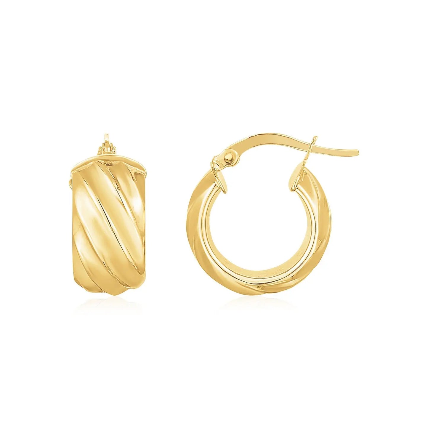 14K Yellow Gold Ribbed Hoop Earrings Wide RCJ Earrings CELESTIA LUXE JEWELLERS