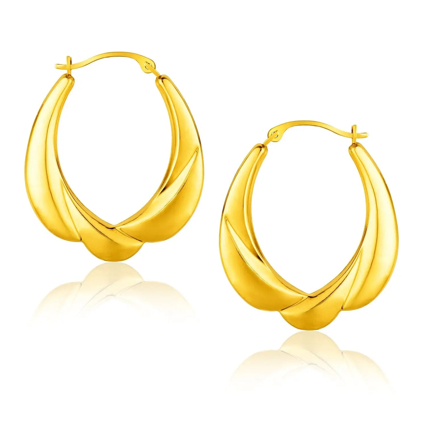 14K Yellow Gold Scallop Motif Graduated Oval Hoop Earrings RCJ Earrings CELESTIA LUXE JEWELLERS