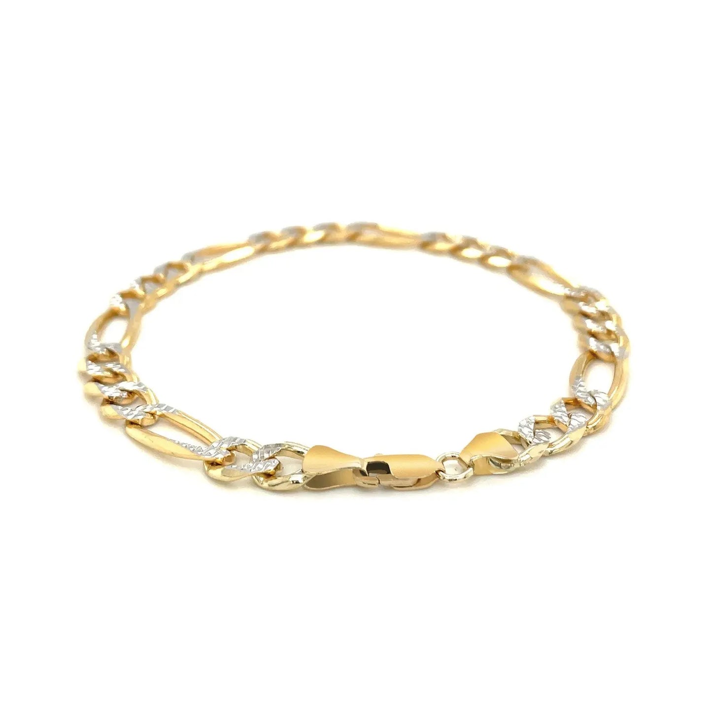14K Yellow Two Tone Solid Pave Figaro Bracelet (7.00 mm) RCJ Bracelets CELESTIA LUXE JEWELLERS