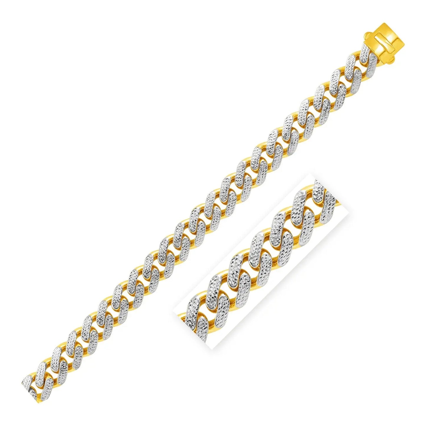 14k Two Tone Gold 8 1/2 inch Wide Curb Chain Bracelet with White Pave (13.50 mm) RCJ Bracelets CELESTIA LUXE JEWELLERS