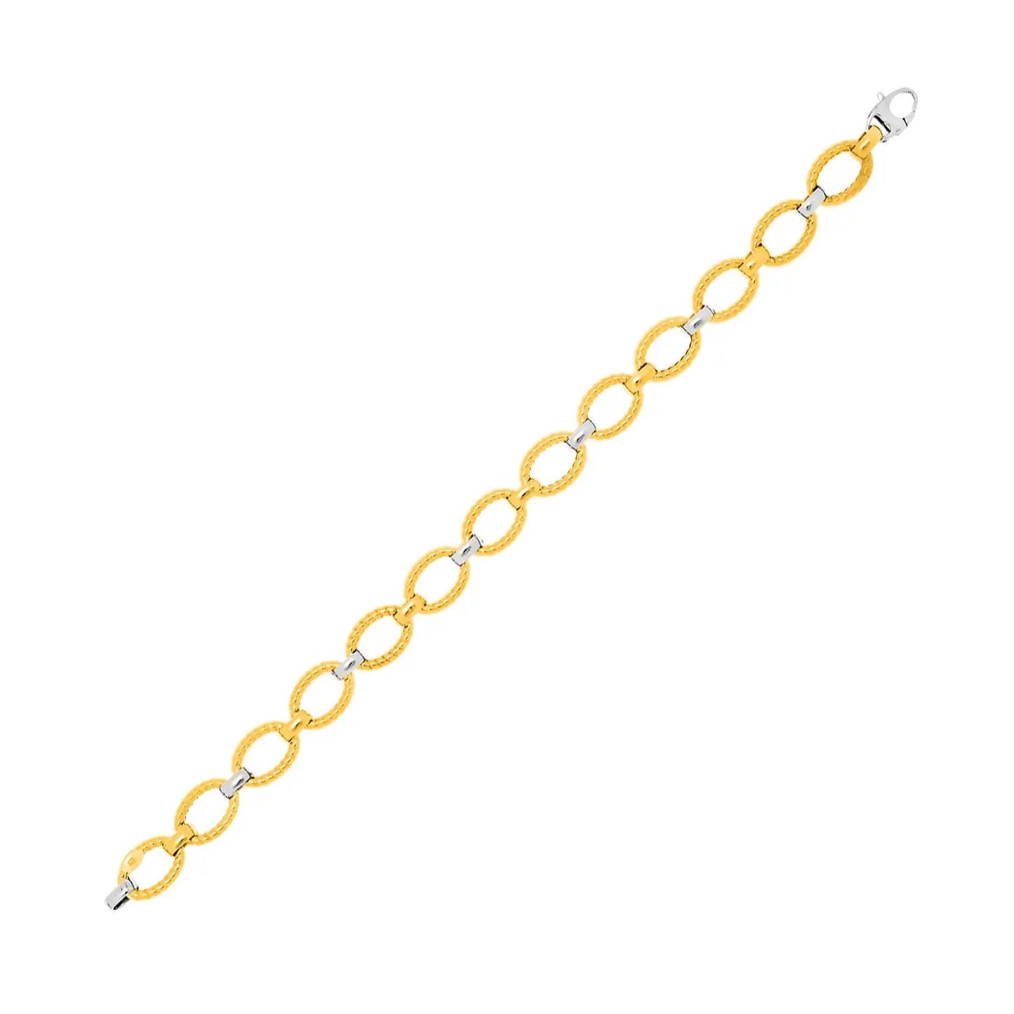 14k Two-Tone Gold Chain Bracelet with Textured Oval Links (6.35 mm) RCJ Bracelets CELESTIA LUXE JEWELLERS
