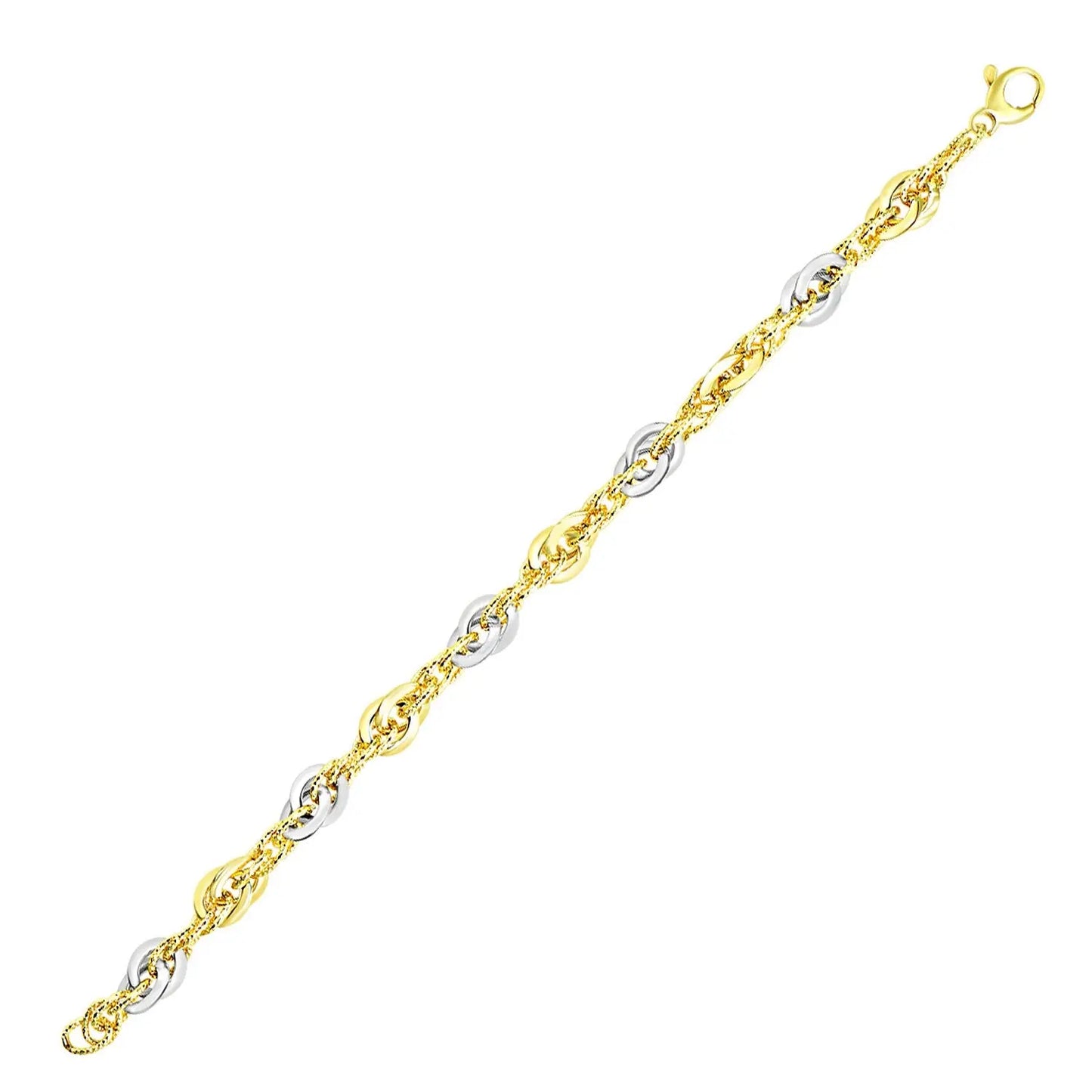 14k Two-Tone Gold Interlaced Smooth and Textured Link Bracelet (10.00 mm) RCJ Bracelets CELESTIA LUXE JEWELLERS
