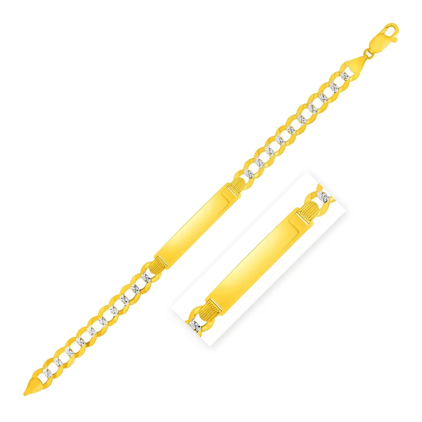 14k Two Tone Gold Mens Curb Chain ID Bracelet with White Pave (8.30 mm) RCJ Bracelets CELESTIA LUXE JEWELLERS