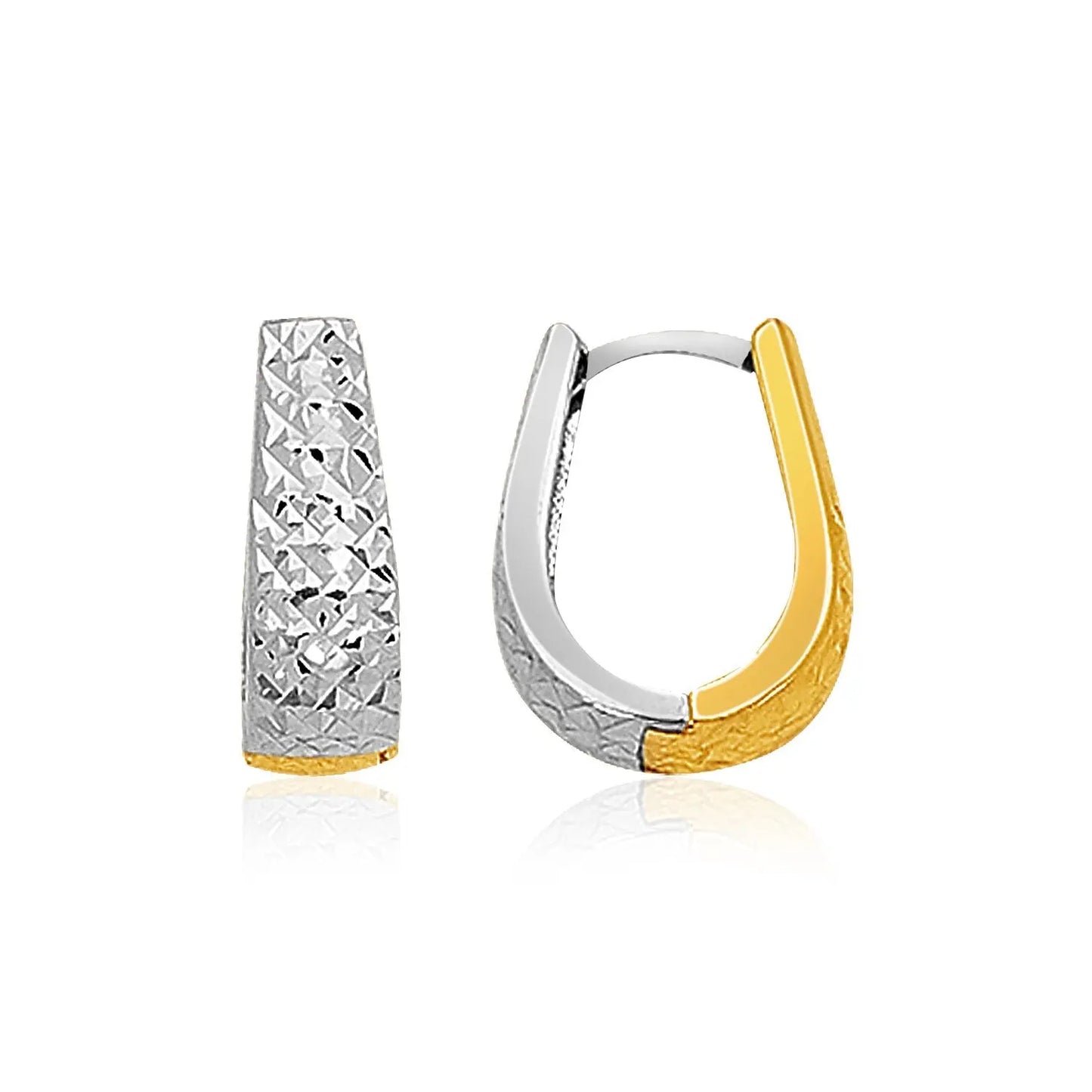 14k Two-Tone Gold Oval Diamond Cut Textured Earrings RCJ Earrings CELESTIA LUXE JEWELLERS