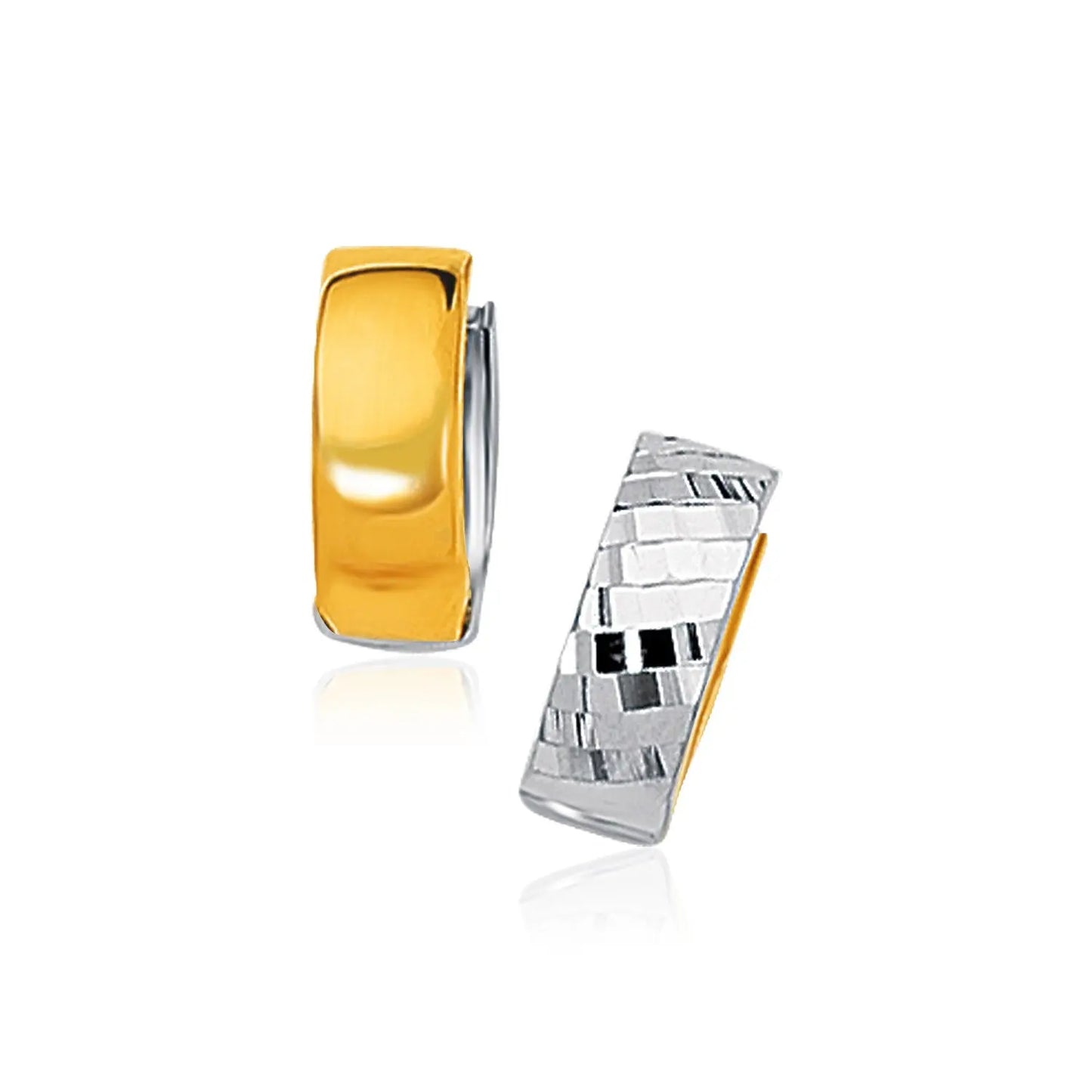 14k Two-Tone Gold Polished and Textured Hoop Style Earrings RCJ Earrings CELESTIA LUXE JEWELLERS