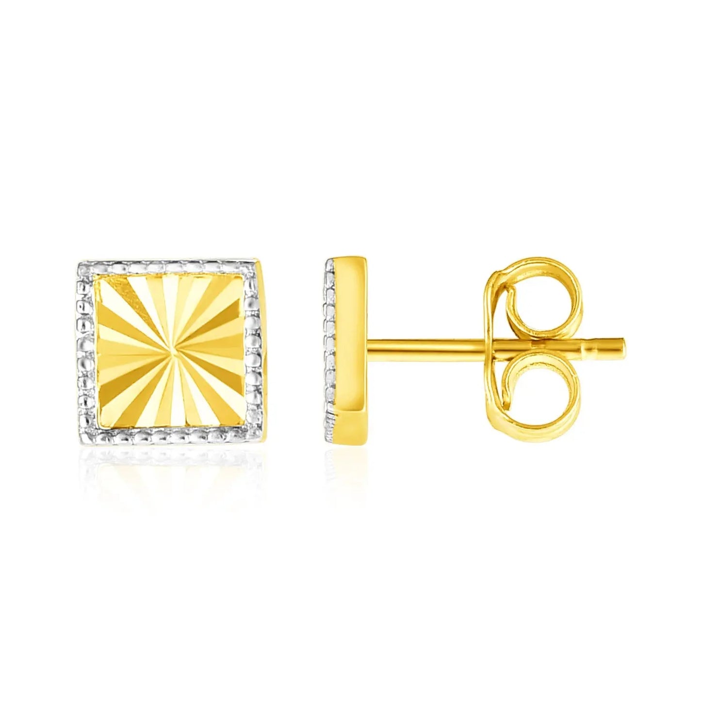 14k Two Tone Gold Textured Square Post Earrings RCJ Earrings CELESTIA LUXE JEWELLERS