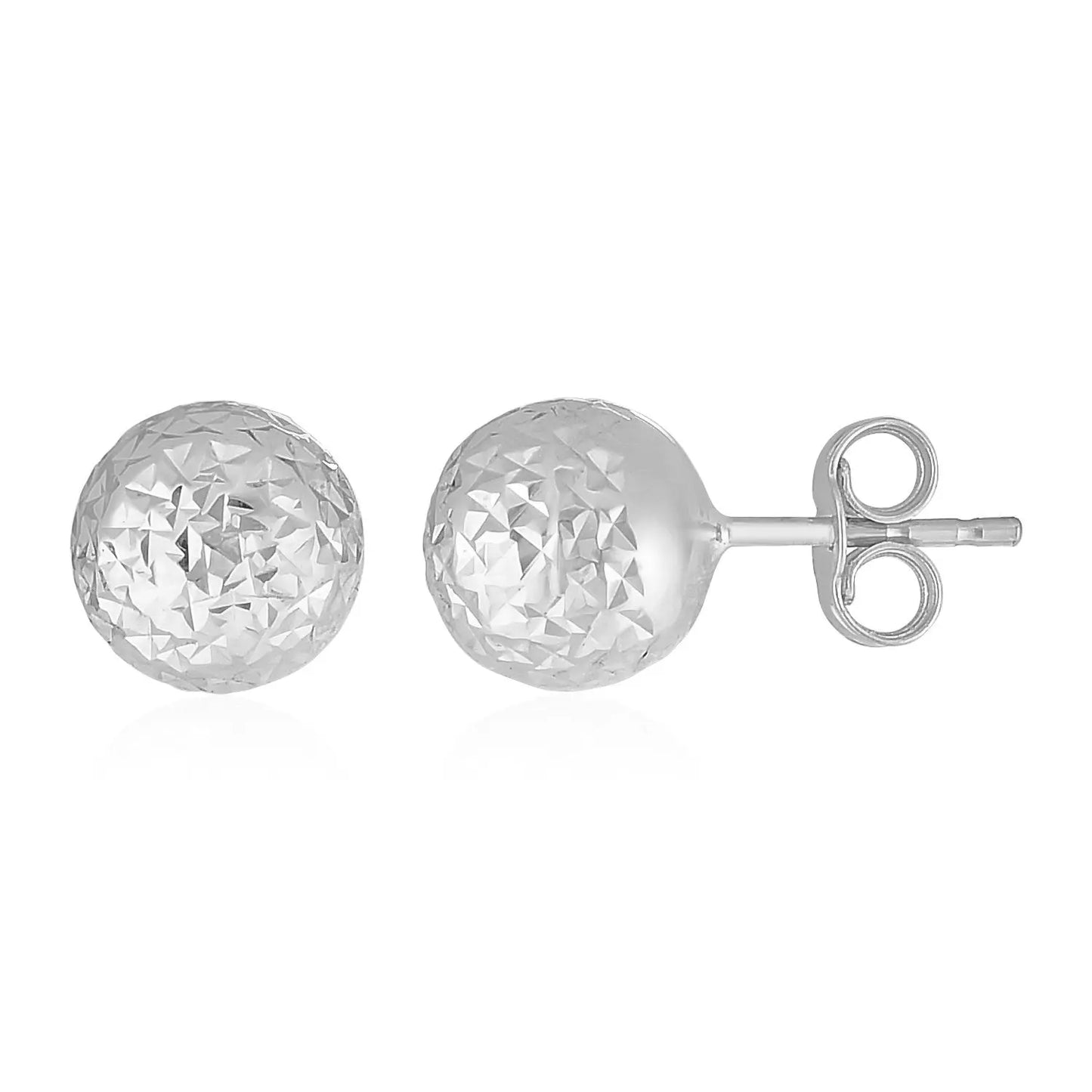 14k White Gold Ball Earrings with Crystal Cut Texture(7mm) RCJ Earrings CELESTIA LUXE JEWELLERS
