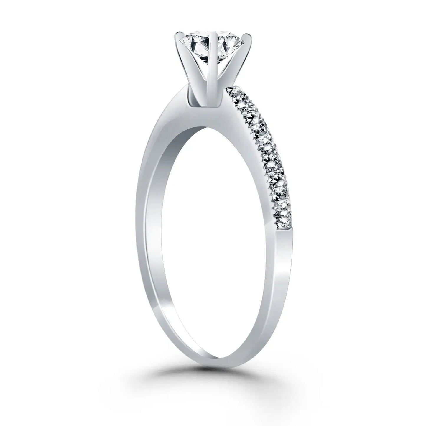 14k White Gold Classic Diamond Pave Solitaire Engagement Ring RCJ Rings CELESTIA LUXE JEWELLERS