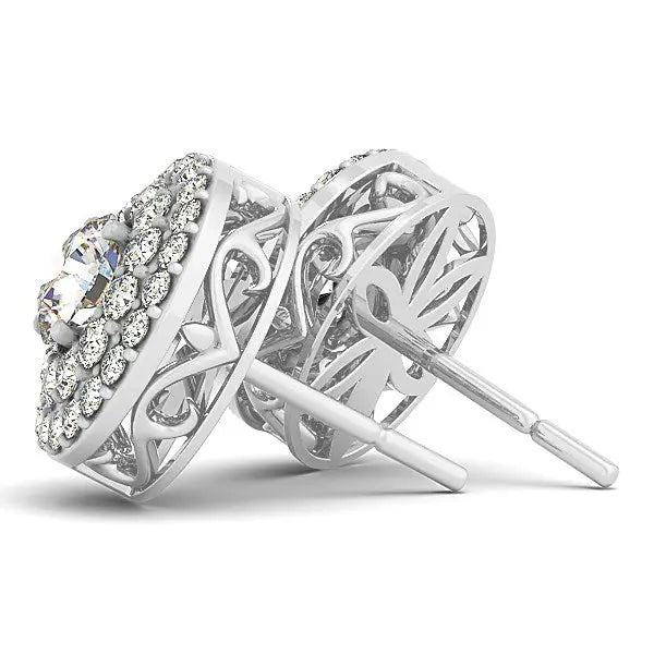 14k White Gold Double Halo Round Diamond Earrings (1 1/4 cttw) RCJ Earrings CELESTIA LUXE JEWELLERS