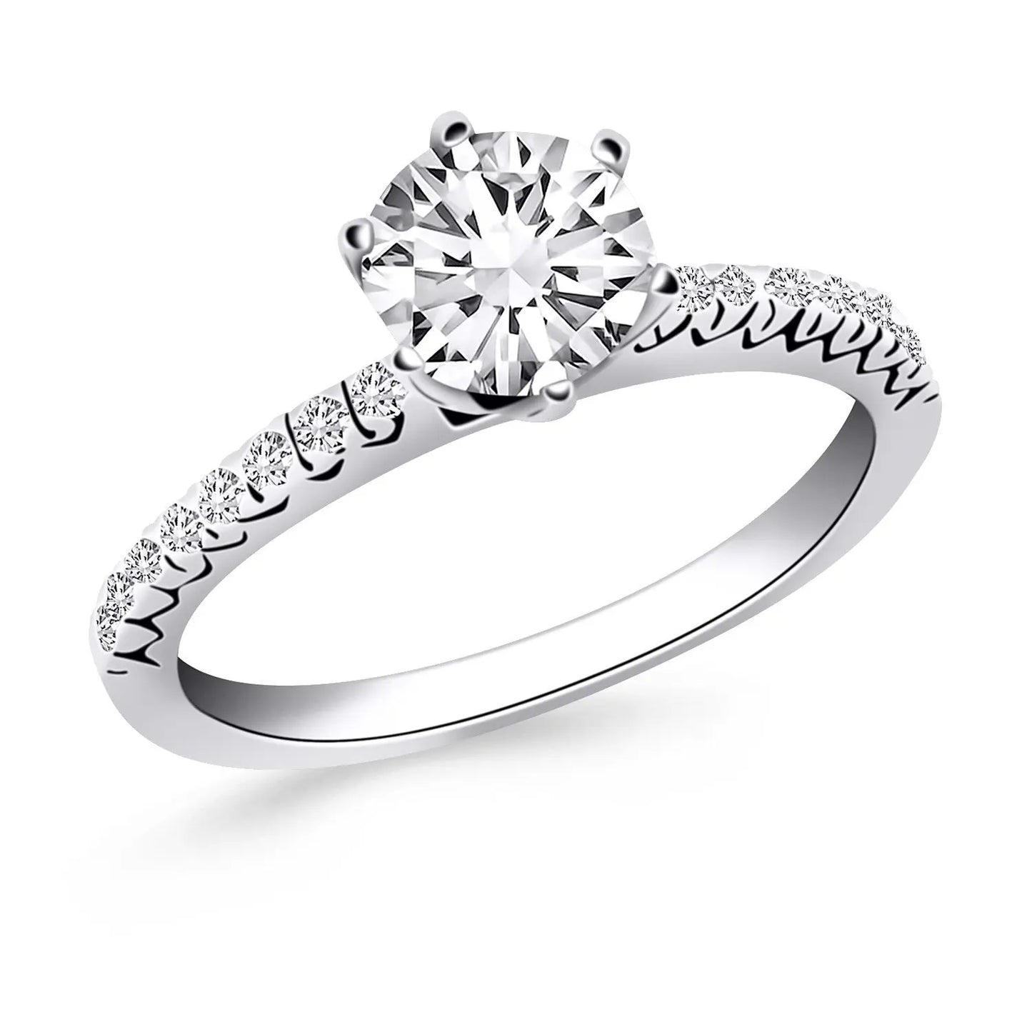 14k White Gold Engagement Ring with Fishtail Diamond Accents RCJ Rings CELESTIA LUXE JEWELLERS