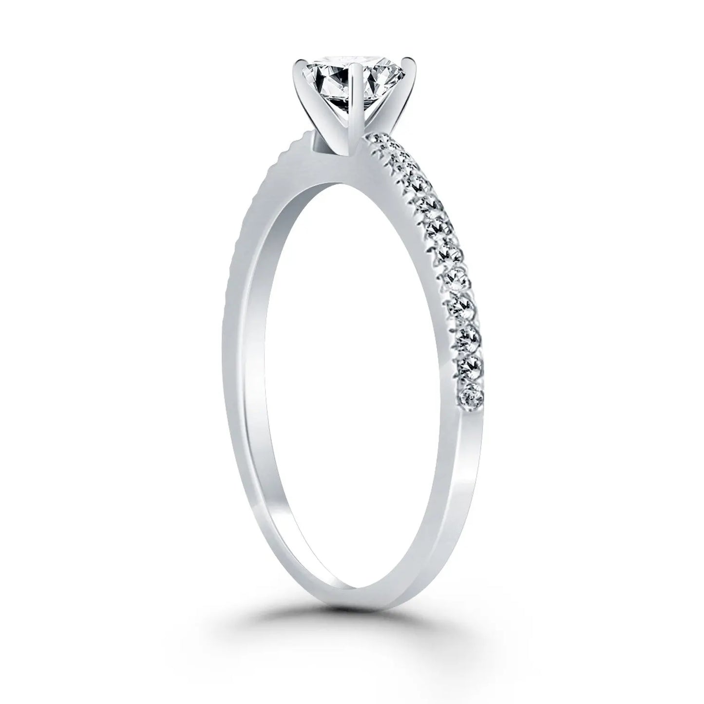 14k White Gold Engagement Ring with Pave Diamond Band RCJ Rings CELESTIA LUXE JEWELLERS