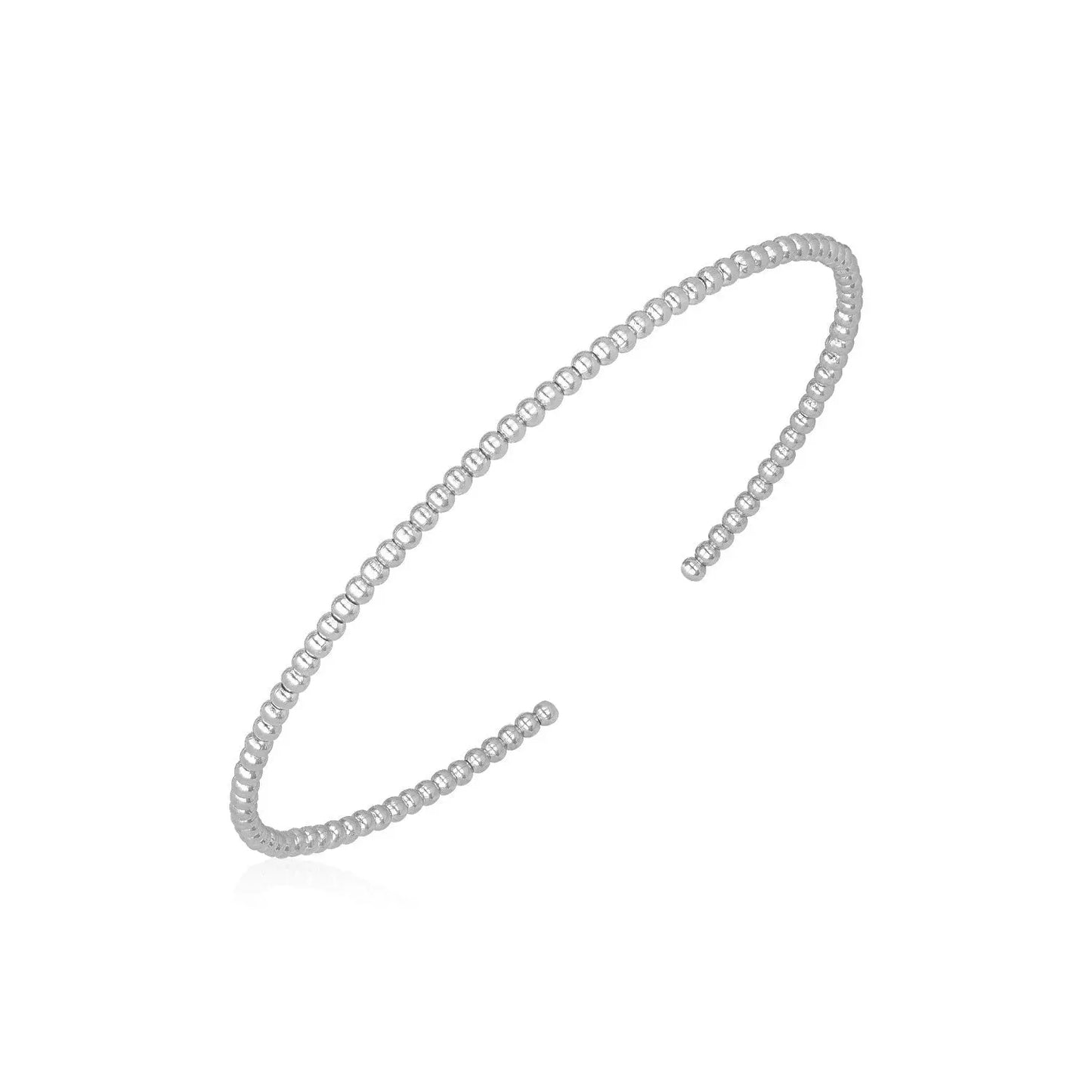 14k White Gold High Polish Bead Cuff Bangle (2.00 mm) RCJ Bangles CELESTIA LUXE JEWELLERS