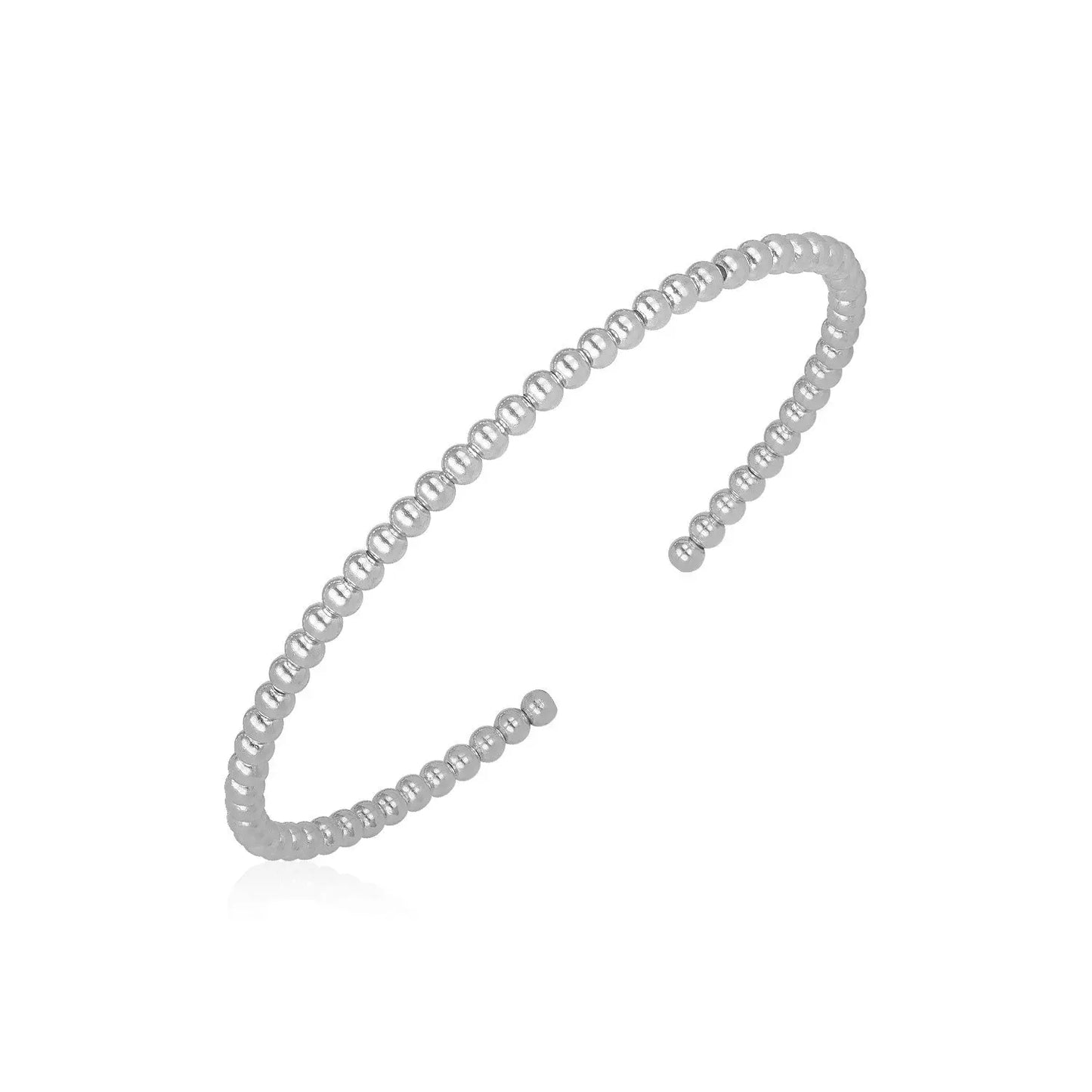 14k White Gold High Polish Bead Cuff Bangle (3.00 mm) RCJ Bangles CELESTIA LUXE JEWELLERS