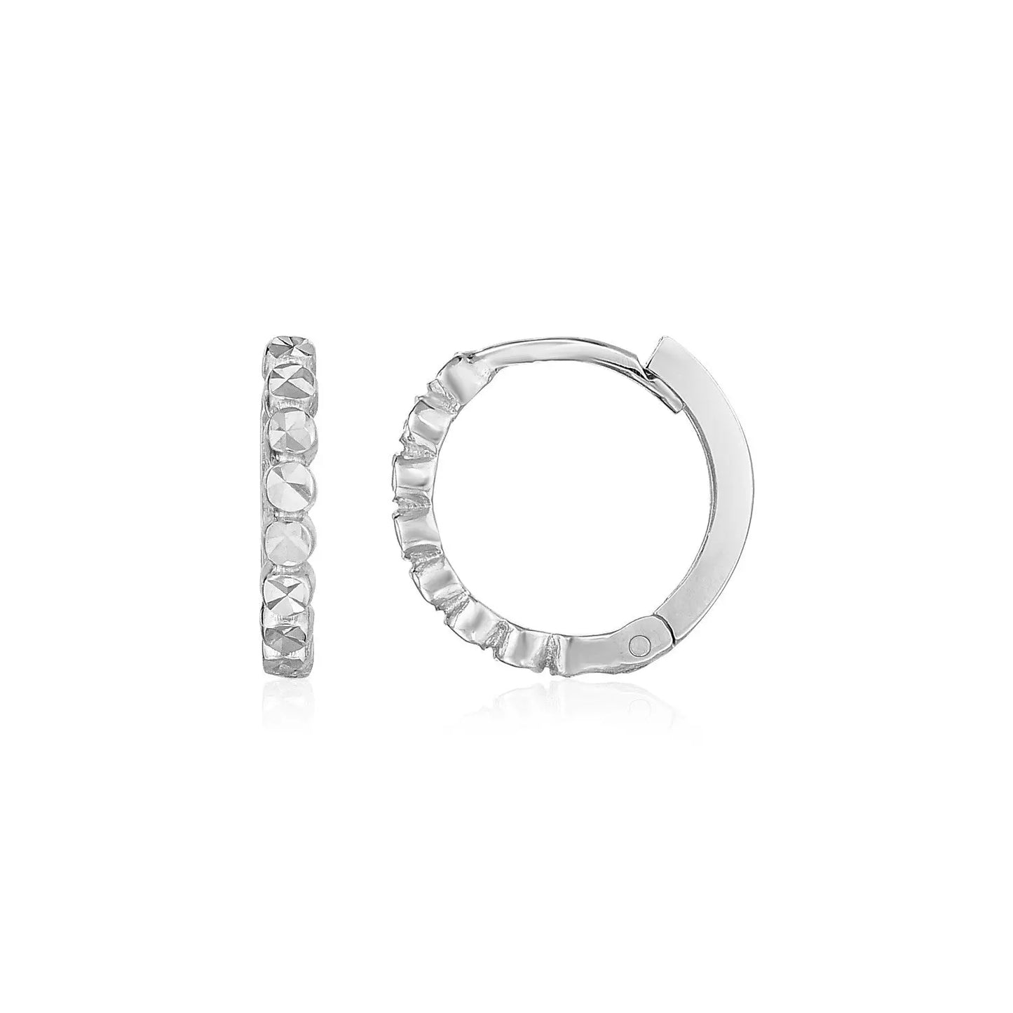 14k White Gold Petite Textured Round Hoop Earrings RCJ Earrings CELESTIA LUXE JEWELLERS