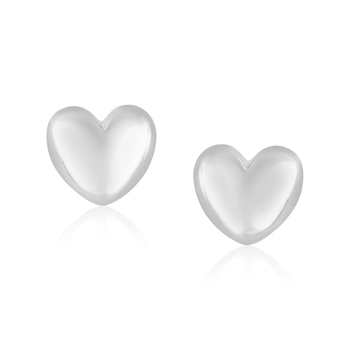 14k White Gold Puffed Heart Shape Shiny Earrings RCJ Earrings CELESTIA LUXE JEWELLERS