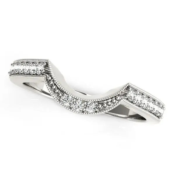 14k White Gold Round Diamond Curved Antique Wedding Band (1/4 cttw) RCJ Rings CELESTIA LUXE JEWELLERS