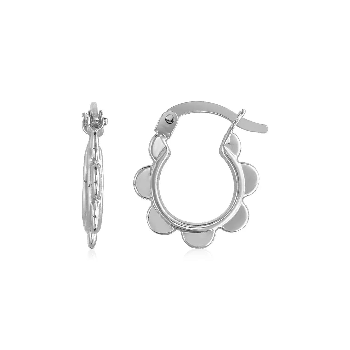 14k White Gold Scalloped Hoop Earrings RCJ Earrings CELESTIA LUXE JEWELLERS
