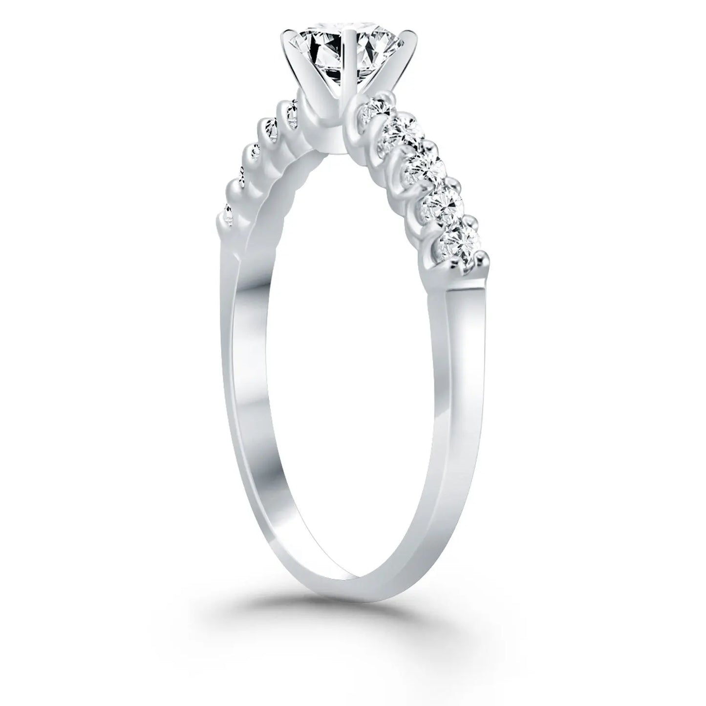 14k White Gold Shared Prong Diamond Band Accent Engagement Ring RCJ Rings CELESTIA LUXE JEWELLERS