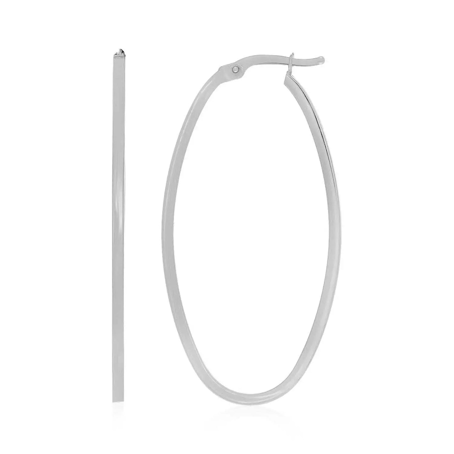 14k White Gold Slim Oval Shape Hoop Earrings RCJ Earrings CELESTIA LUXE JEWELLERS