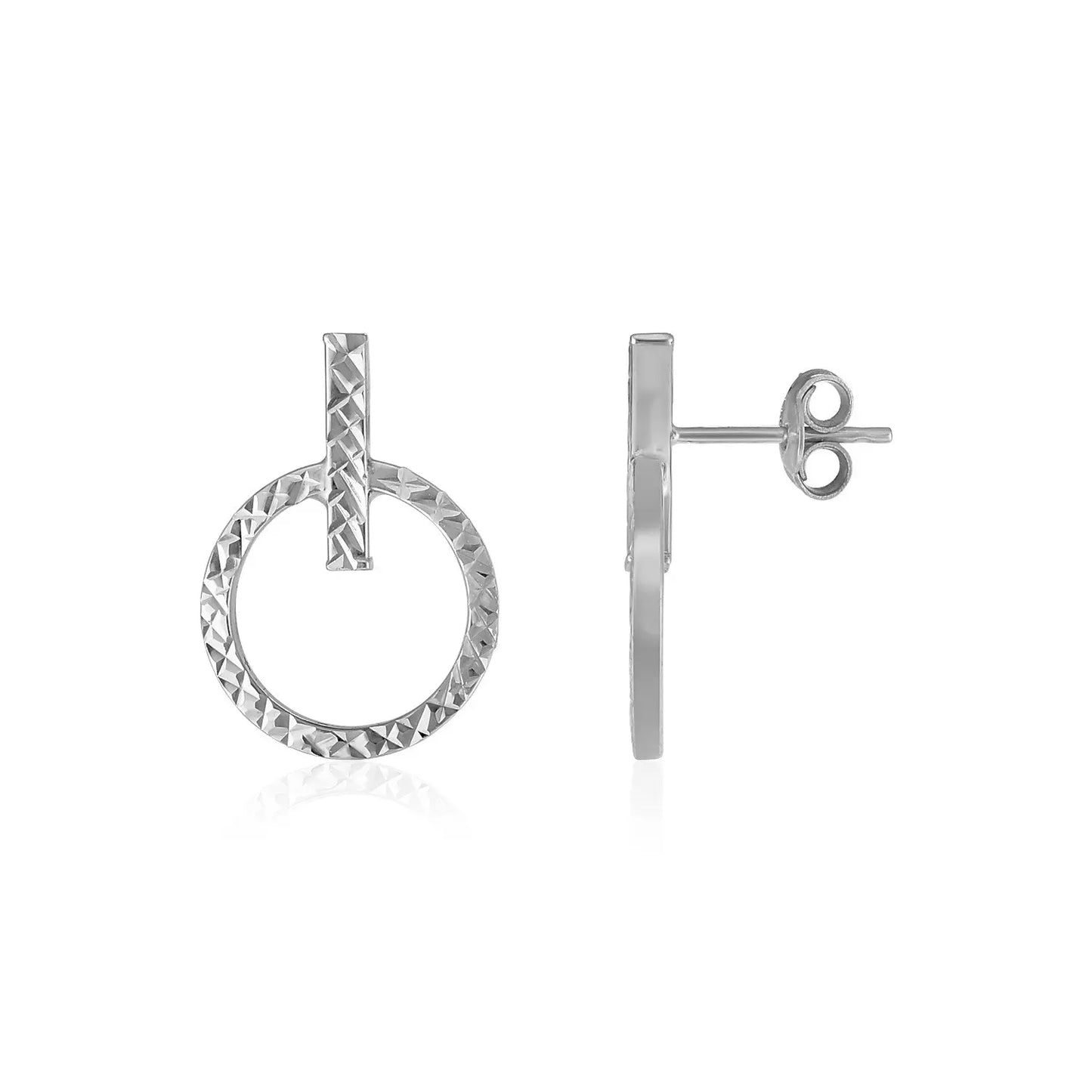 14k White Gold Textured Circle and Bar Post Earrings RCJ Earrings CELESTIA LUXE JEWELLERS