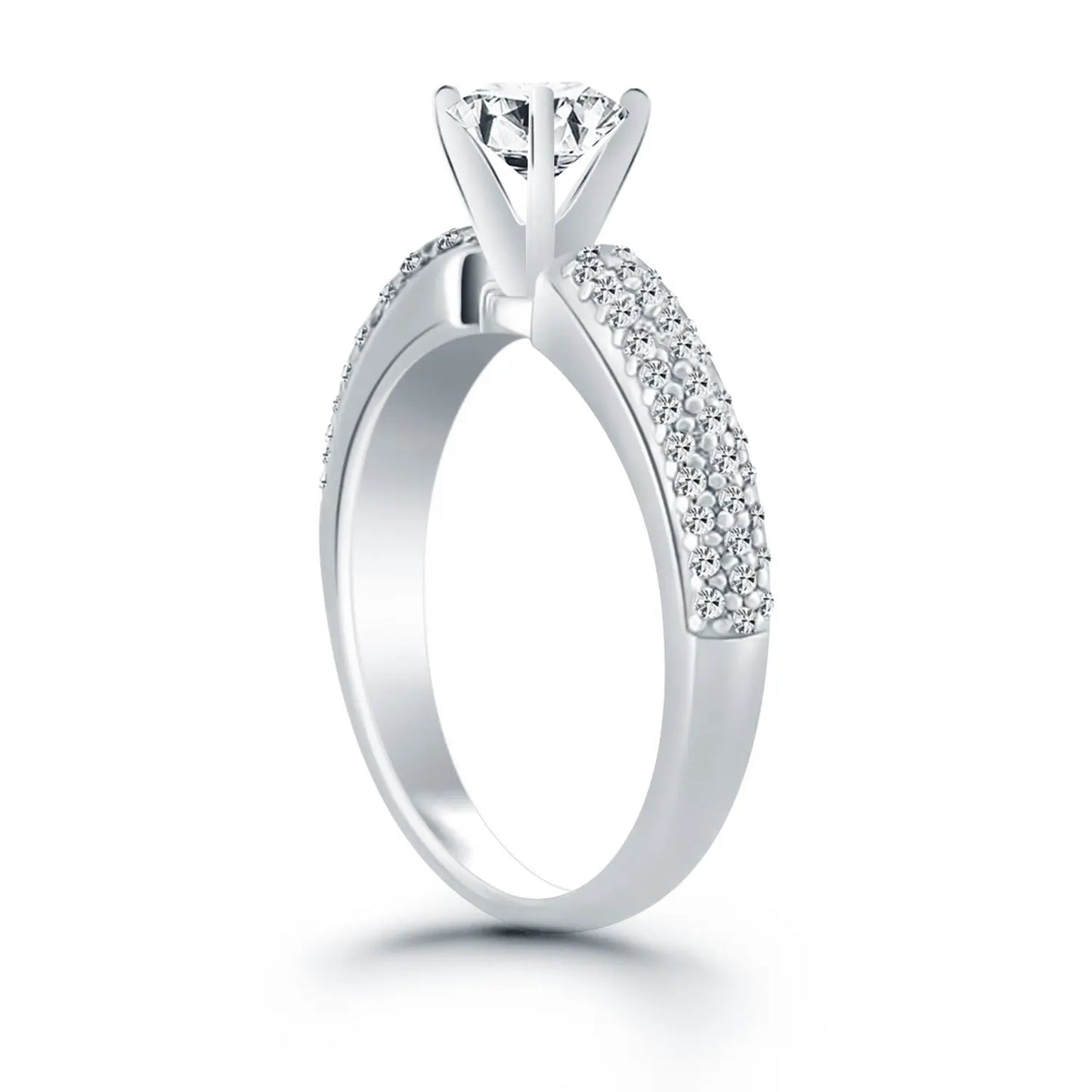 14k White Gold Triple Row Pave Diamond Engagement Ring RCJ Rings CELESTIA LUXE JEWELLERS