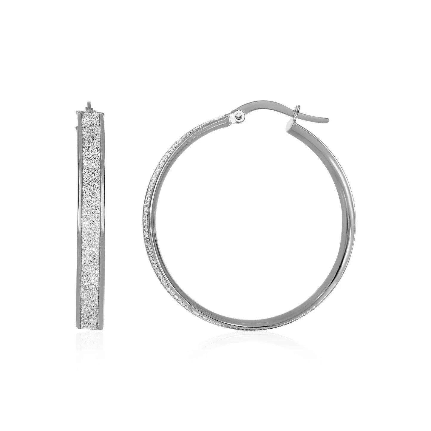 14k White Tone Gold Hoop Style Earrings with Center Glitter Look Design(4x30mm) RCJ Earrings CELESTIA LUXE JEWELLERS