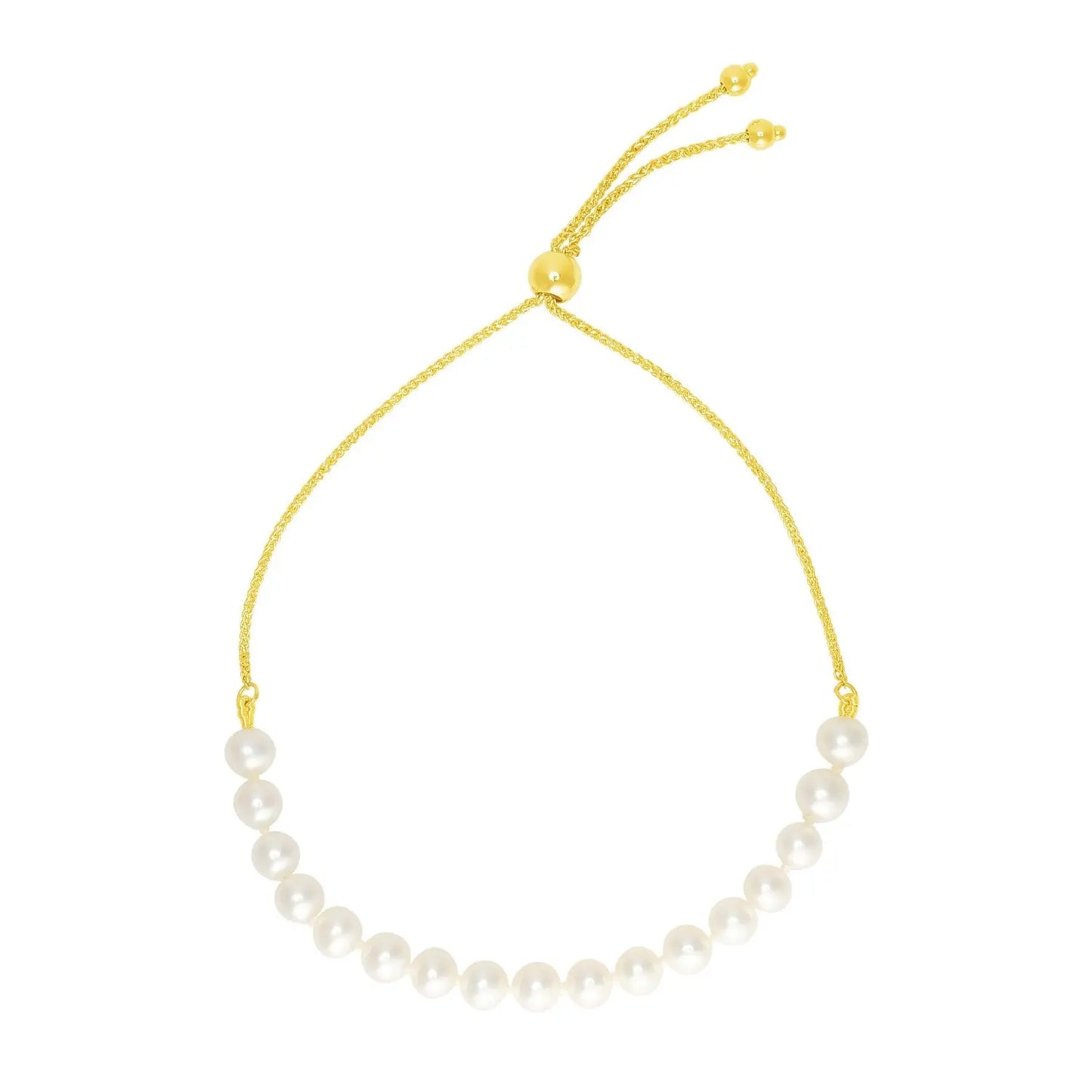 14k Yellow Gold Adjustable Friendship Bracelet with Pearls RCJ Bracelets CELESTIA LUXE JEWELLERS