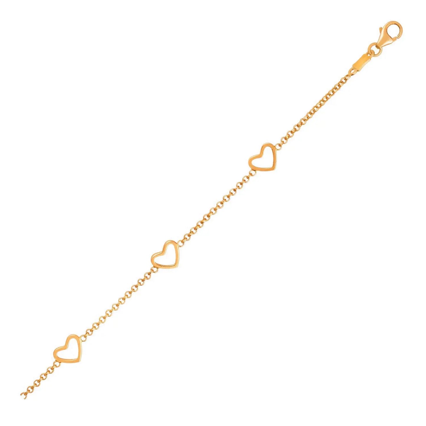 14k Yellow Gold Childrens Bracelet with Hearts RCJ Bracelets CELESTIA LUXE JEWELLERS