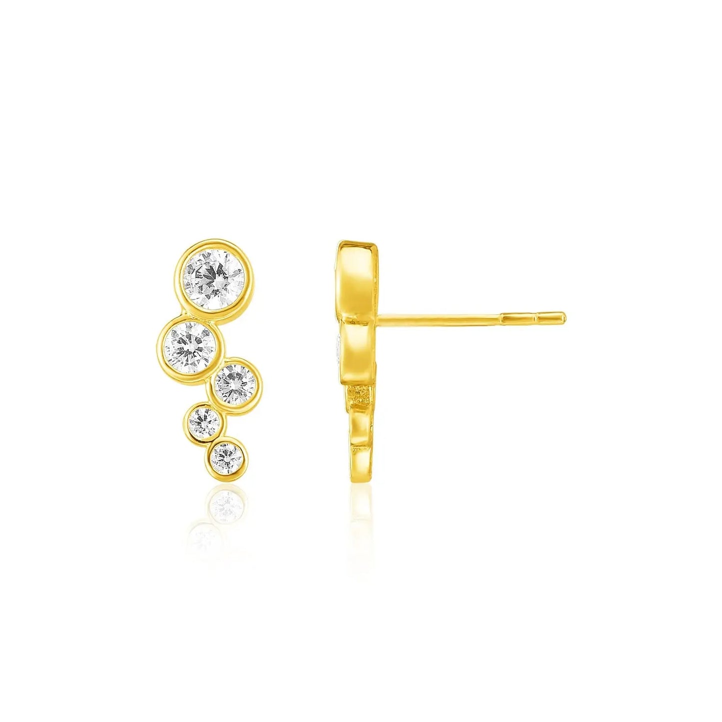 14k Yellow Gold Climber Post Earrings with Circles and Cubic Zirconias RCJ Earrings CELESTIA LUXE JEWELLERS