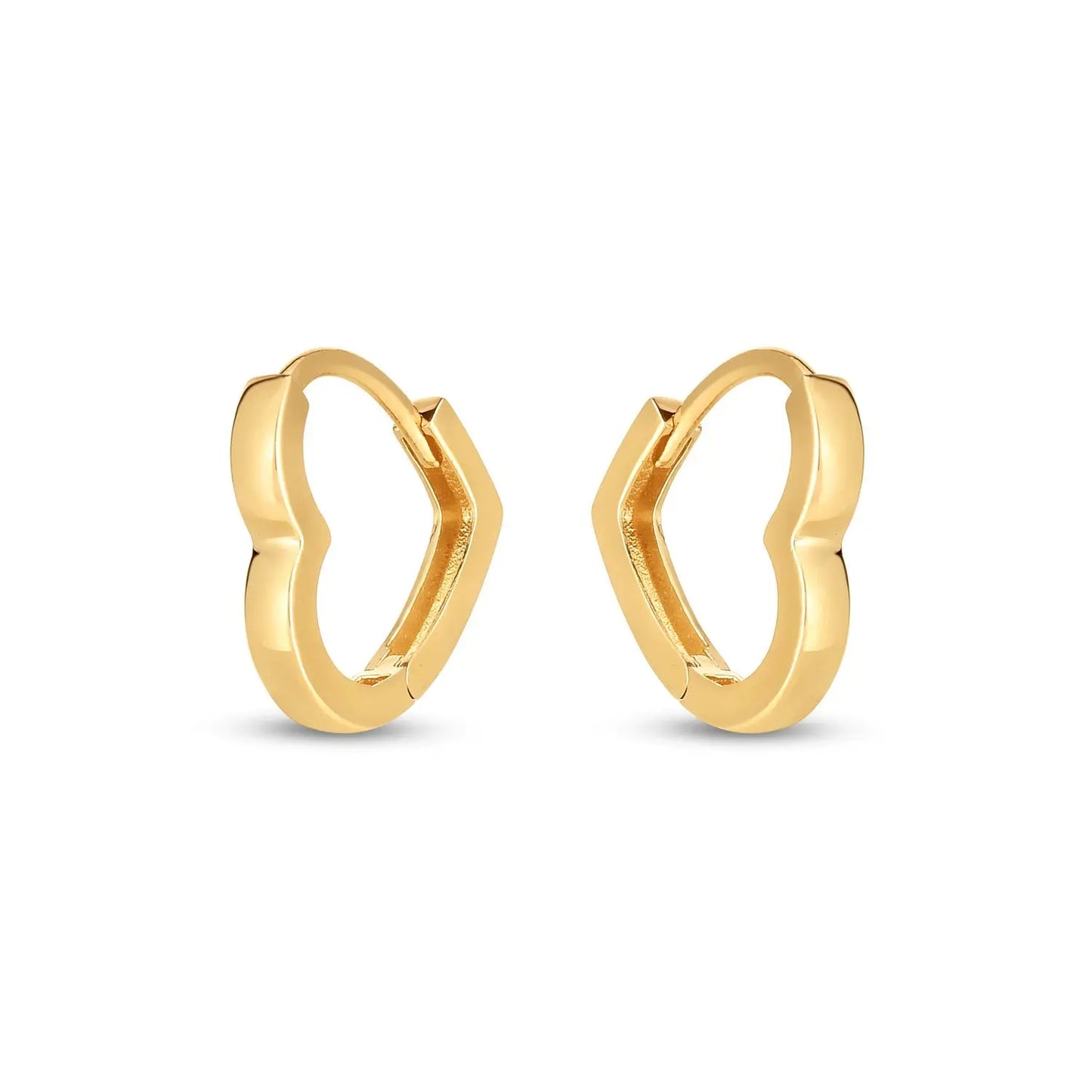 14k Yellow Gold Heart Huggie Hoops RCJ Earrings CELESTIA LUXE JEWELLERS