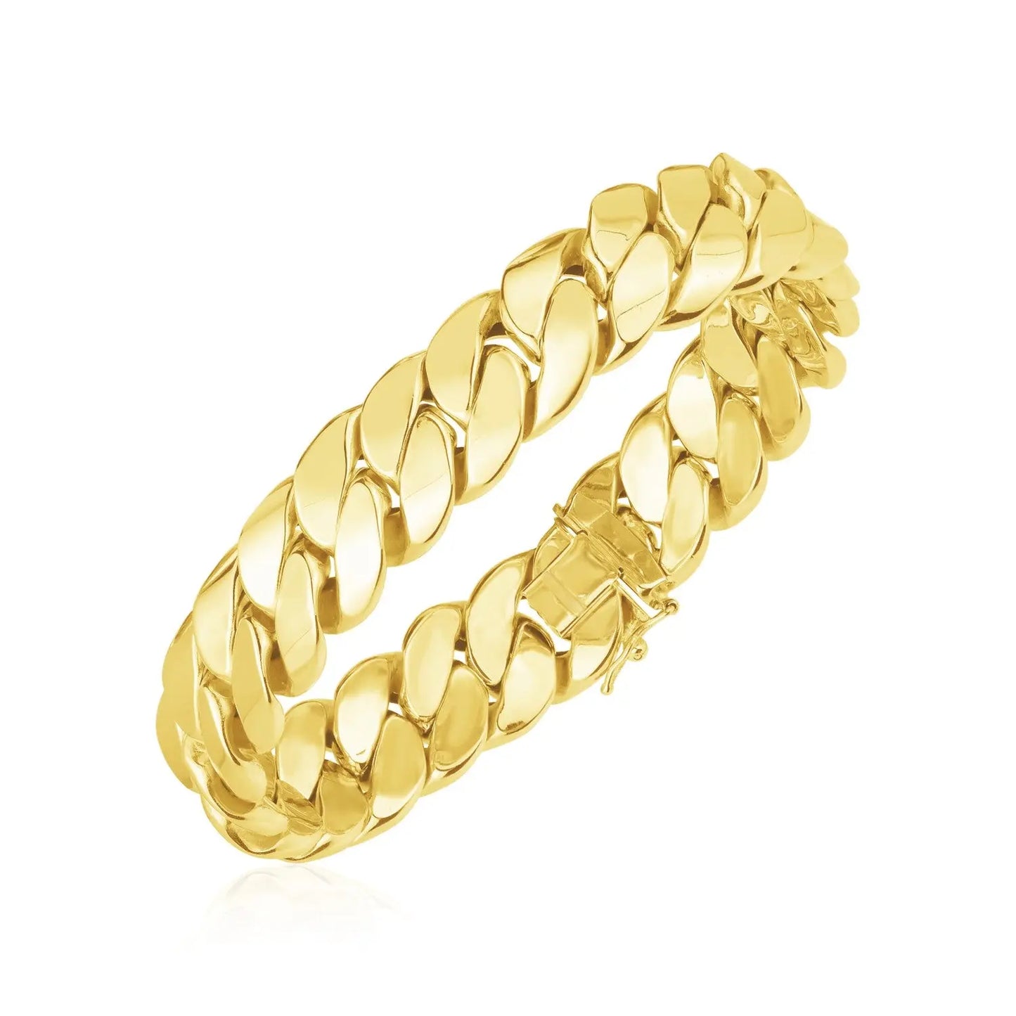 14k Yellow Gold High Polish LA Cubana Link Bracelet (14.00 mm) RCJ Bracelets CELESTIA LUXE JEWELLERS