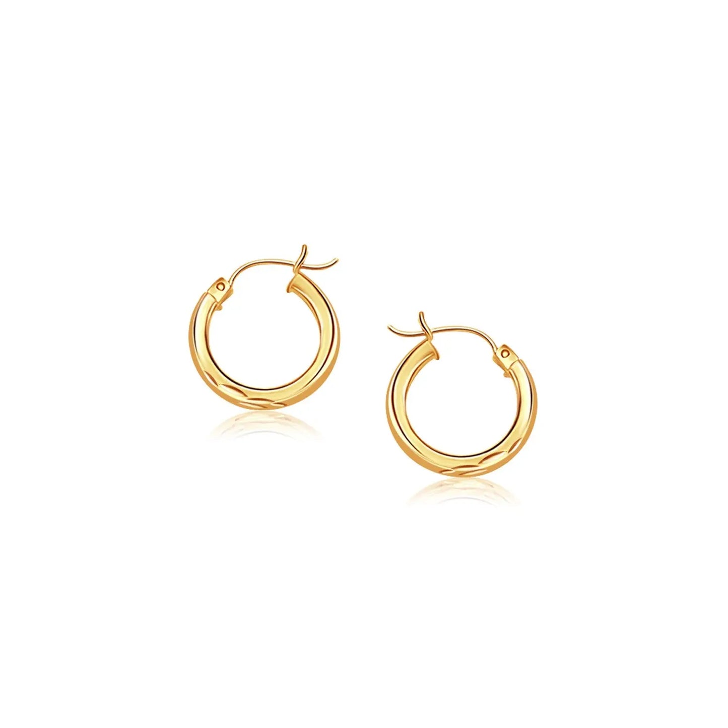 14k Yellow Gold Hoop Earring with Diamond-Cut Finish (3x20mm) RCJ Earrings CELESTIA LUXE JEWELLERS