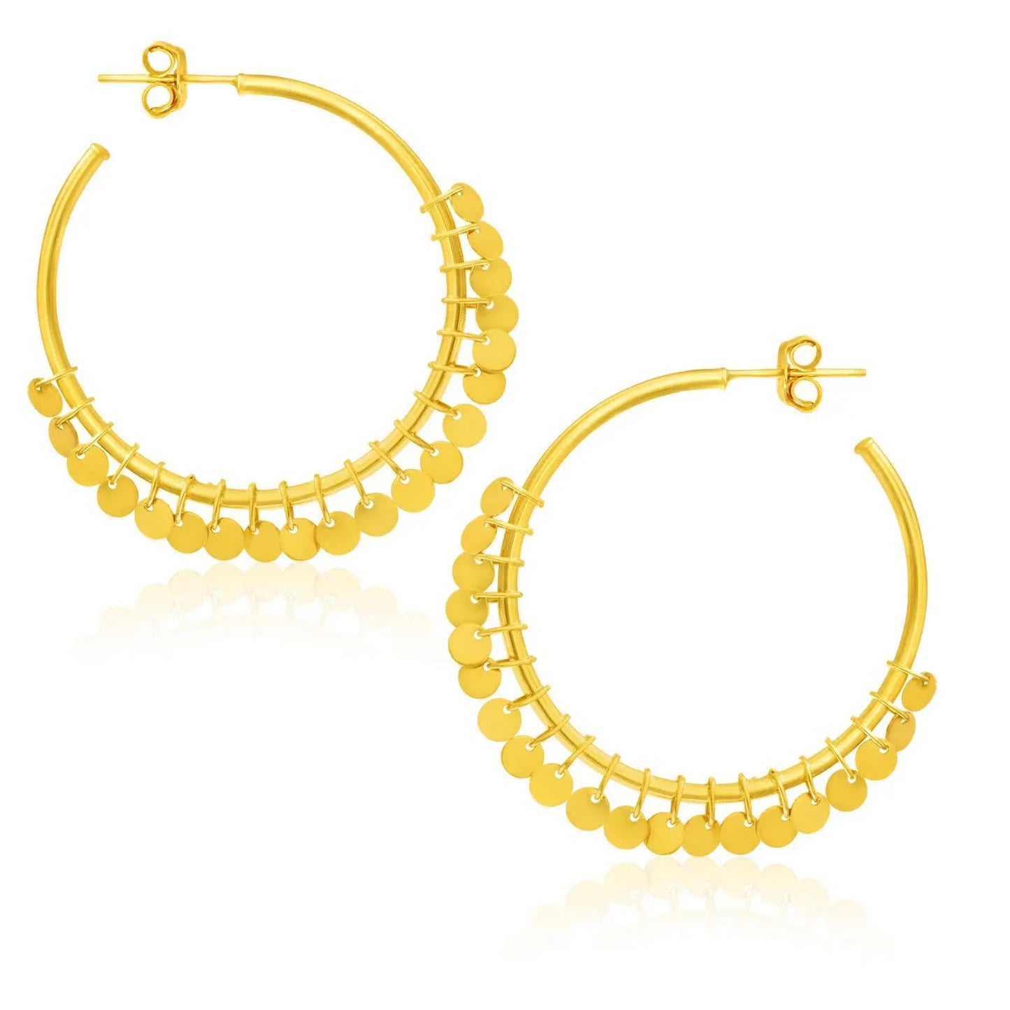 14k Yellow Gold Hoop Style Earrings with Dangling Sequins(1.5x30mm) RCJ Earrings CELESTIA LUXE JEWELLERS