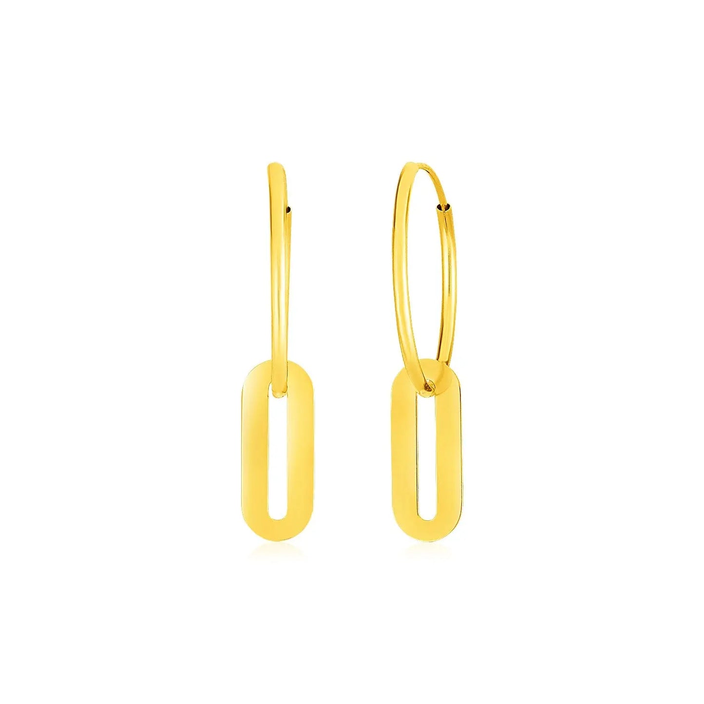 14k Yellow Gold Huggie Style Hoop Earrings with Paperclip Link Drops RCJ Earrings CELESTIA LUXE JEWELLERS