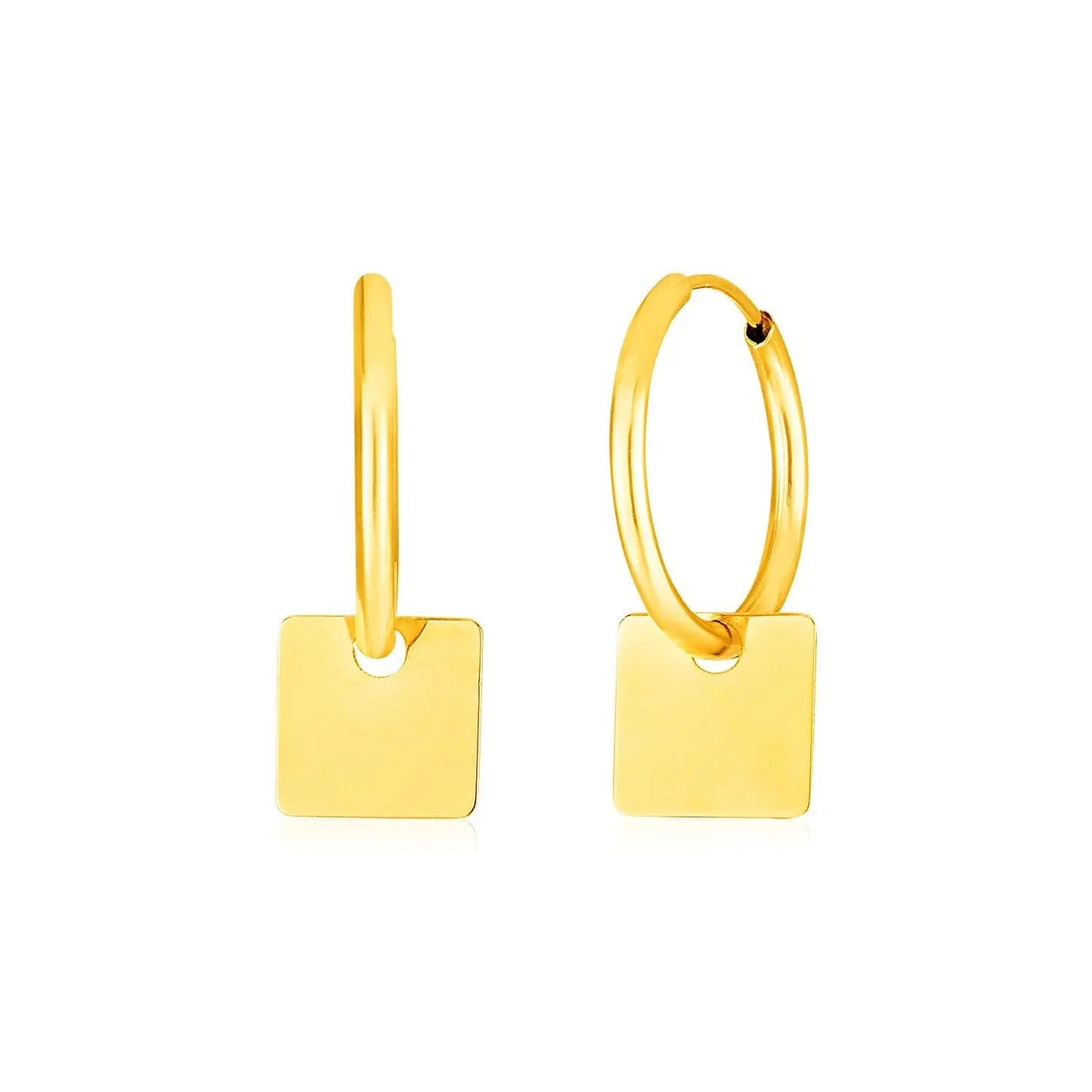 14k Yellow Gold Huggie Style Hoop Earrings with Square Drops RCJ Earrings CELESTIA LUXE JEWELLERS