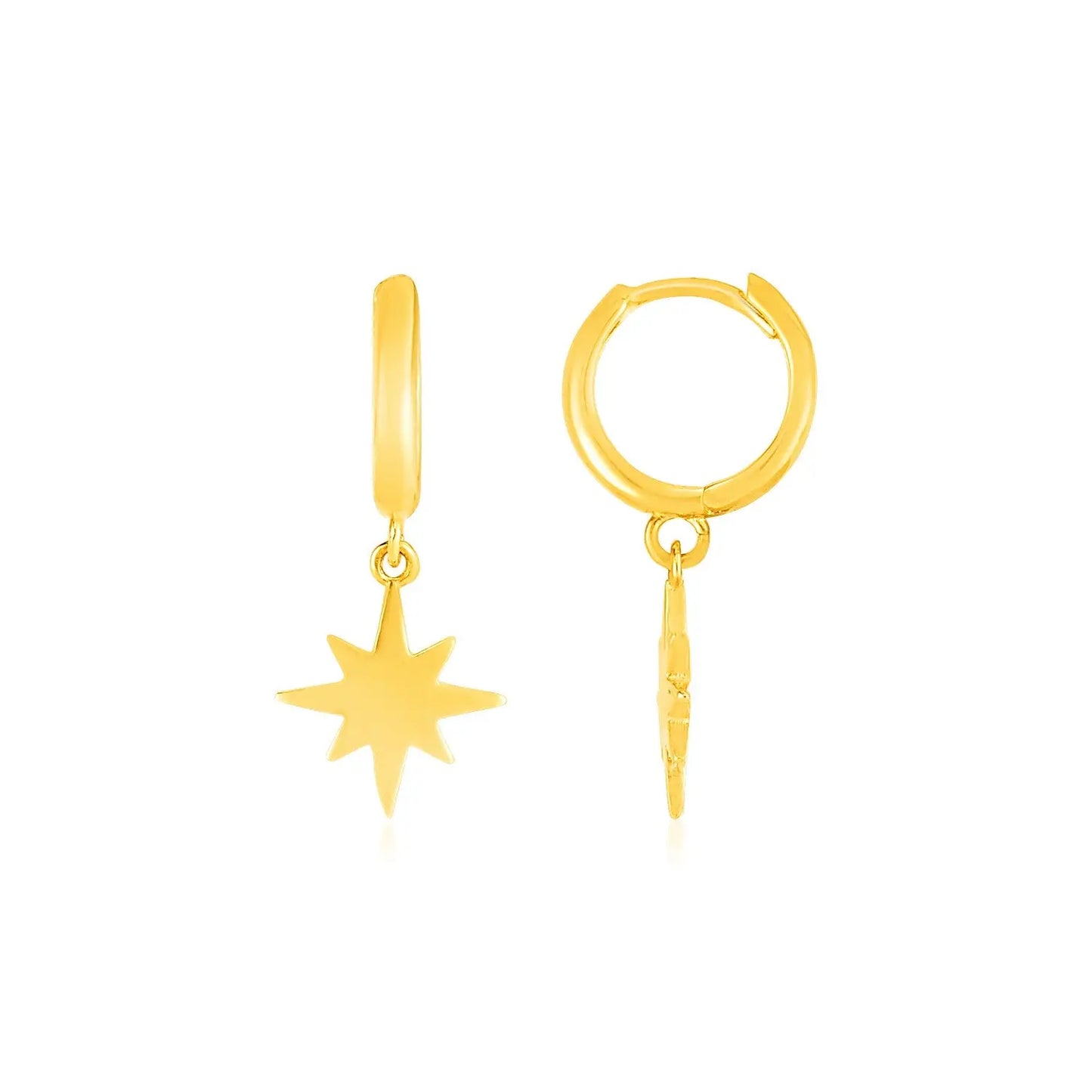 14k Yellow Gold Huggie Style Hoop Earrings with Star Drops RCJ Earrings CELESTIA LUXE JEWELLERS