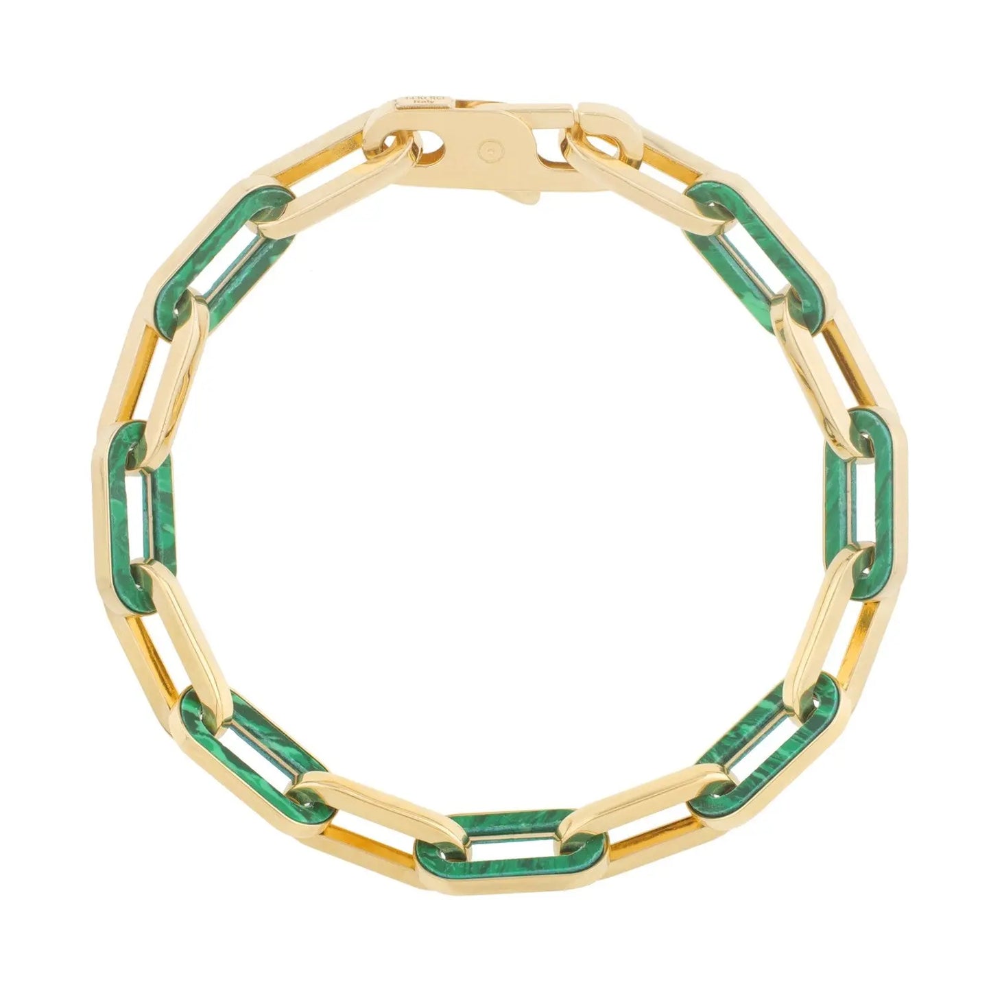 14k Yellow Gold Malachite Paperclip Gem Link Bracelet (7.00 mm) RCJ Bracelets CELESTIA LUXE JEWELLERS